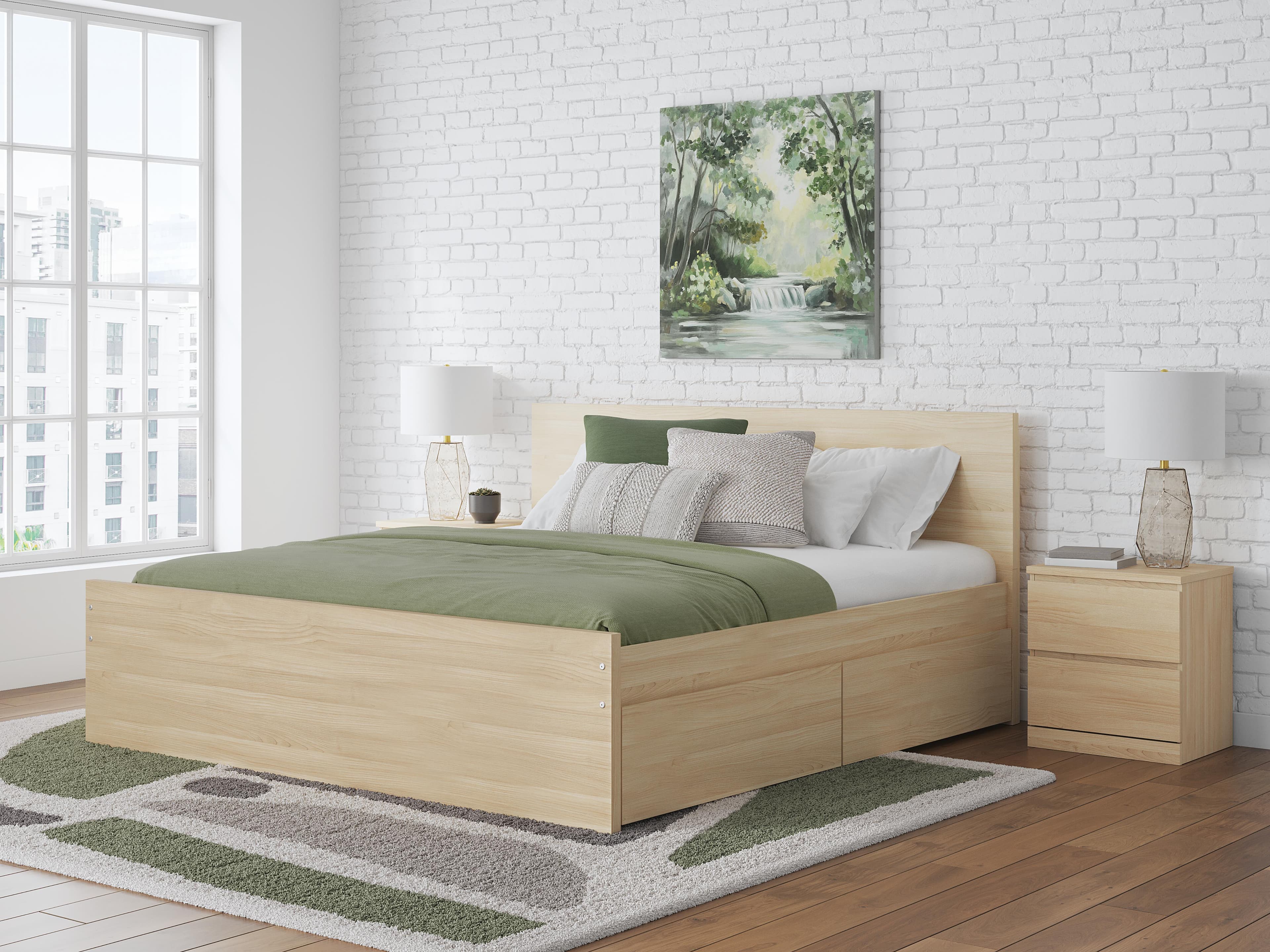 Onita King Panel Platform Bed with 2 Side Storage — Natural — view 2