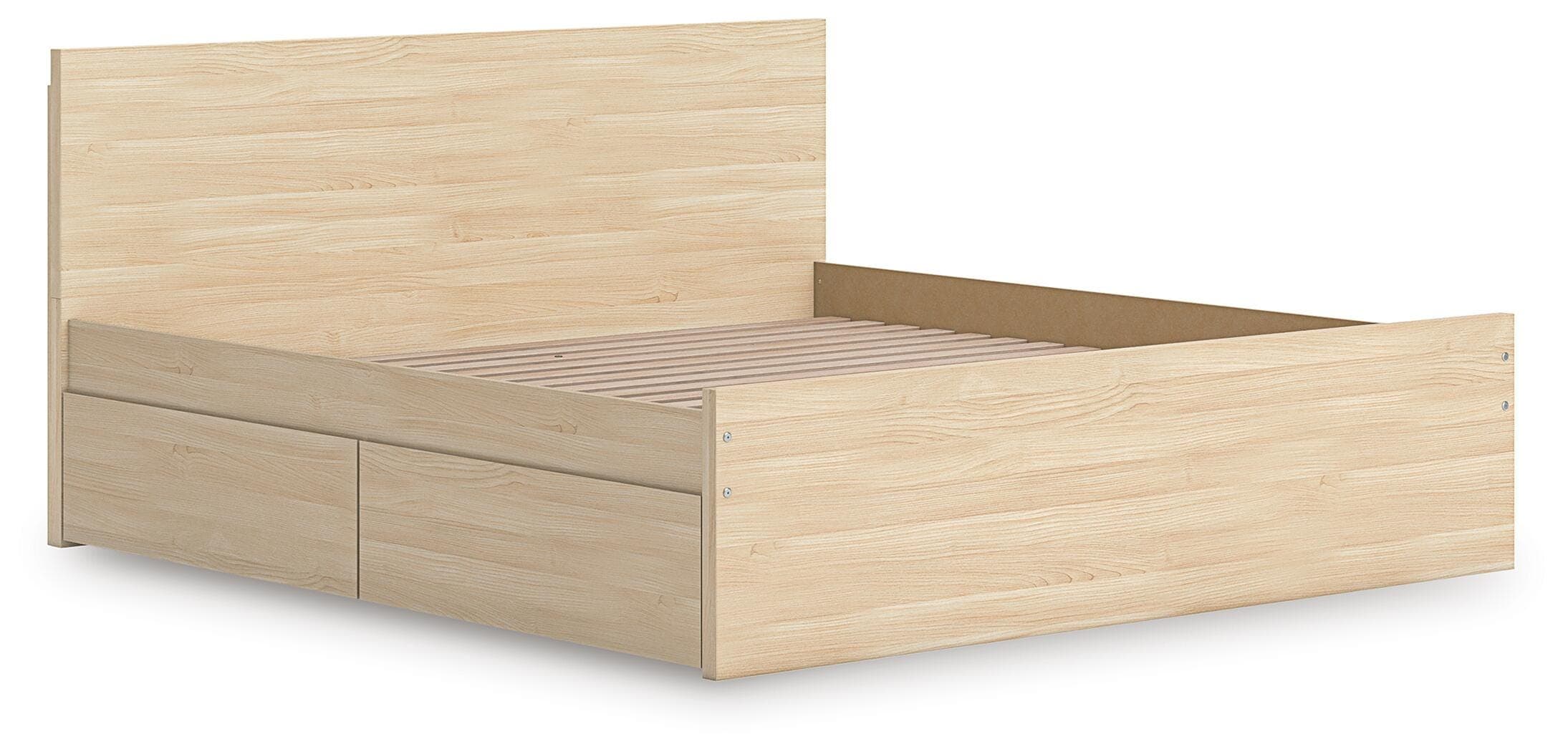 Onita King Panel Platform Bed with 1 Side Storage — Natural — view 4