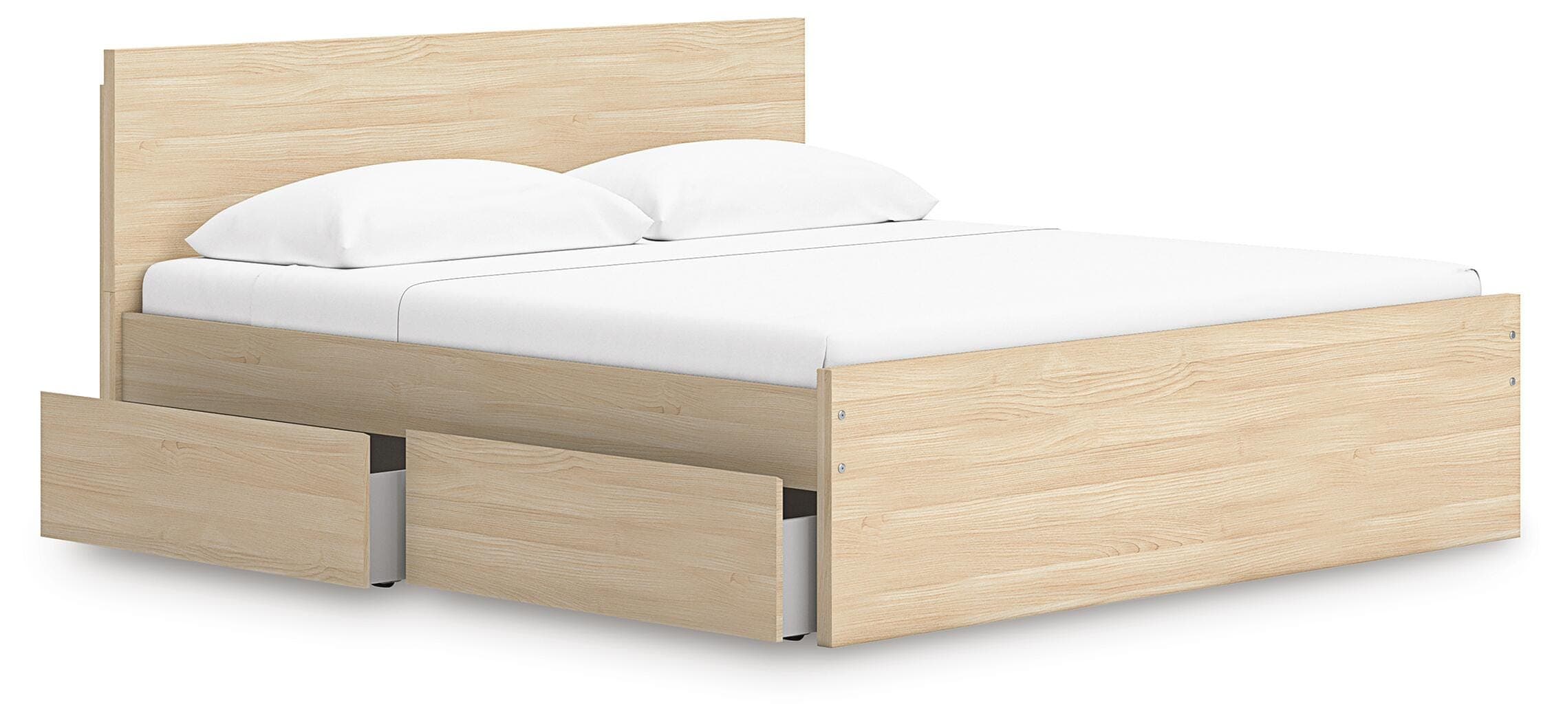 Onita King Panel Platform Bed with 1 Side Storage — Natural — view 3