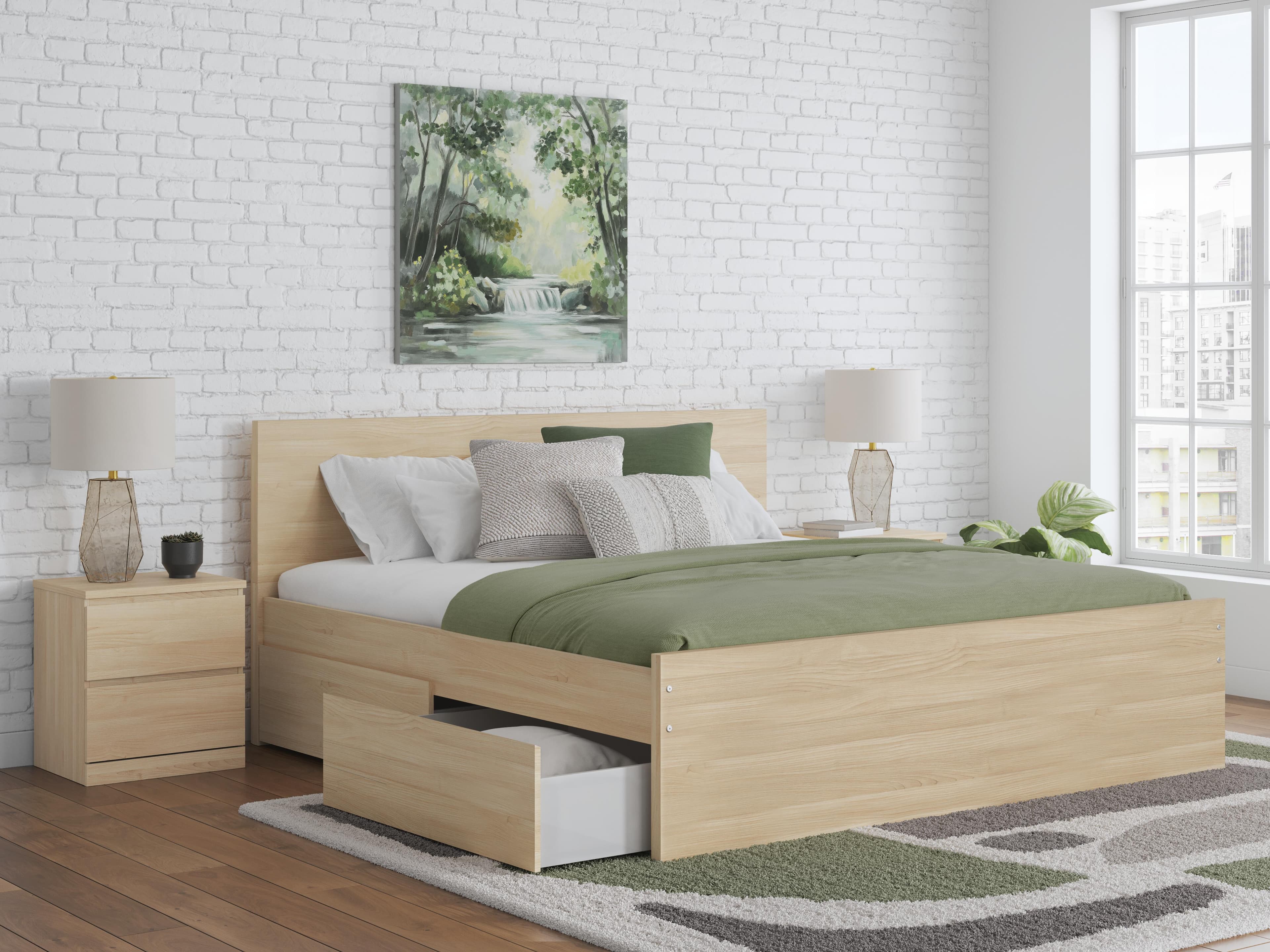 Onita King Panel Platform Bed with 1 Side Storage — Natural — view 2