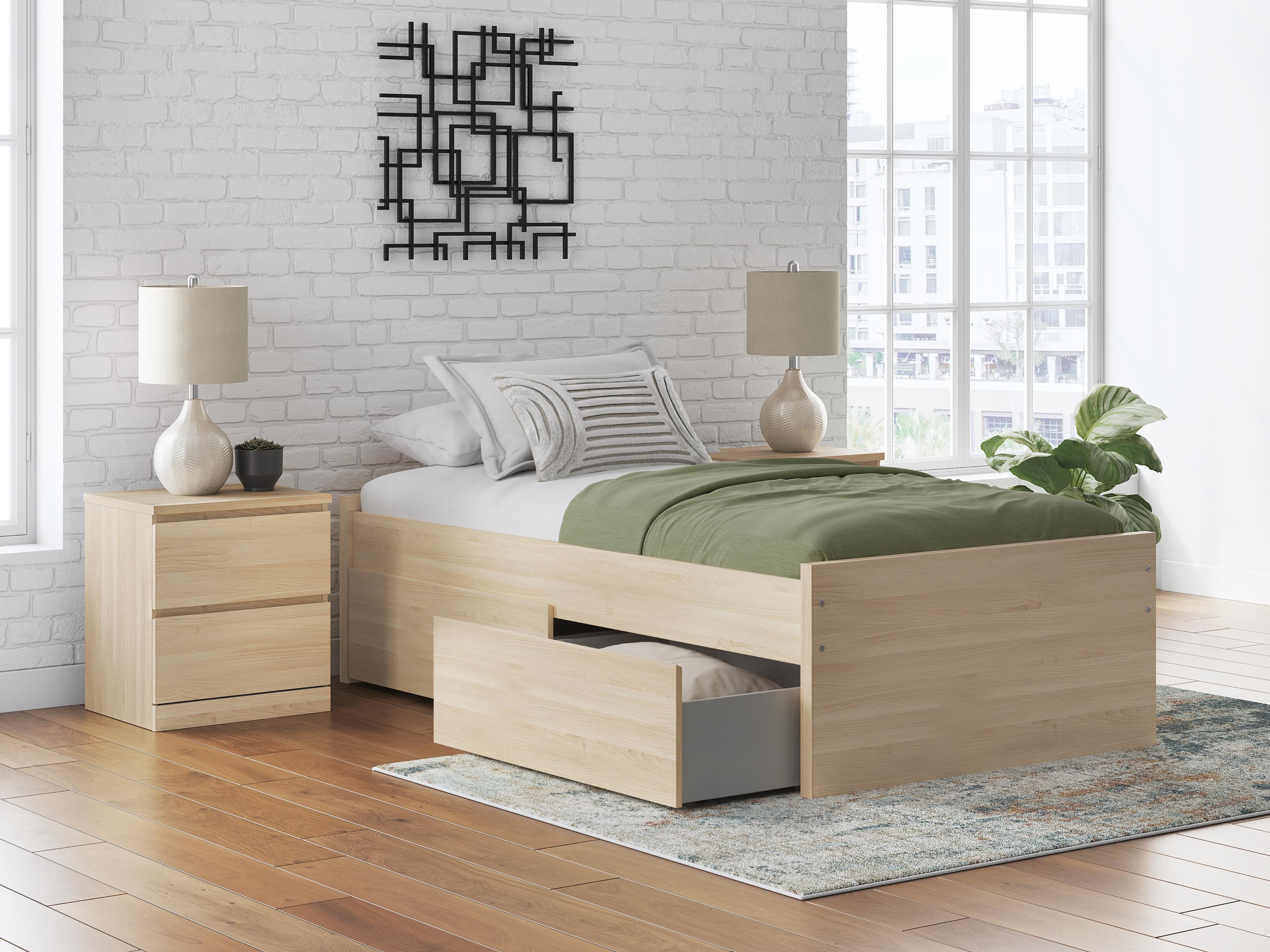 Onita Twin Platform Bed with 1 Side Storage — Natural — view 2