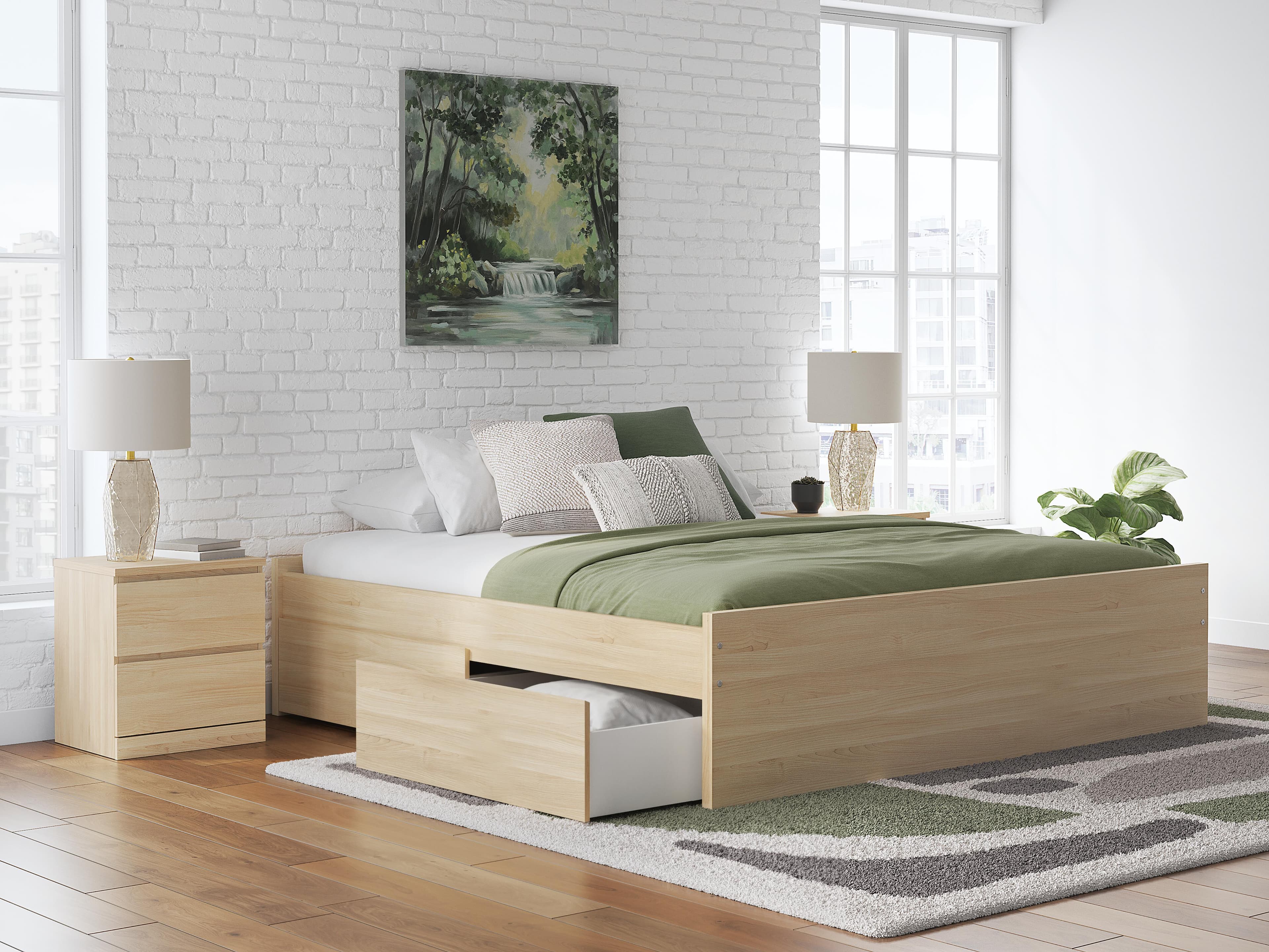 Onita King Platform Bed with 1 Side Storage — Natural — view 2
