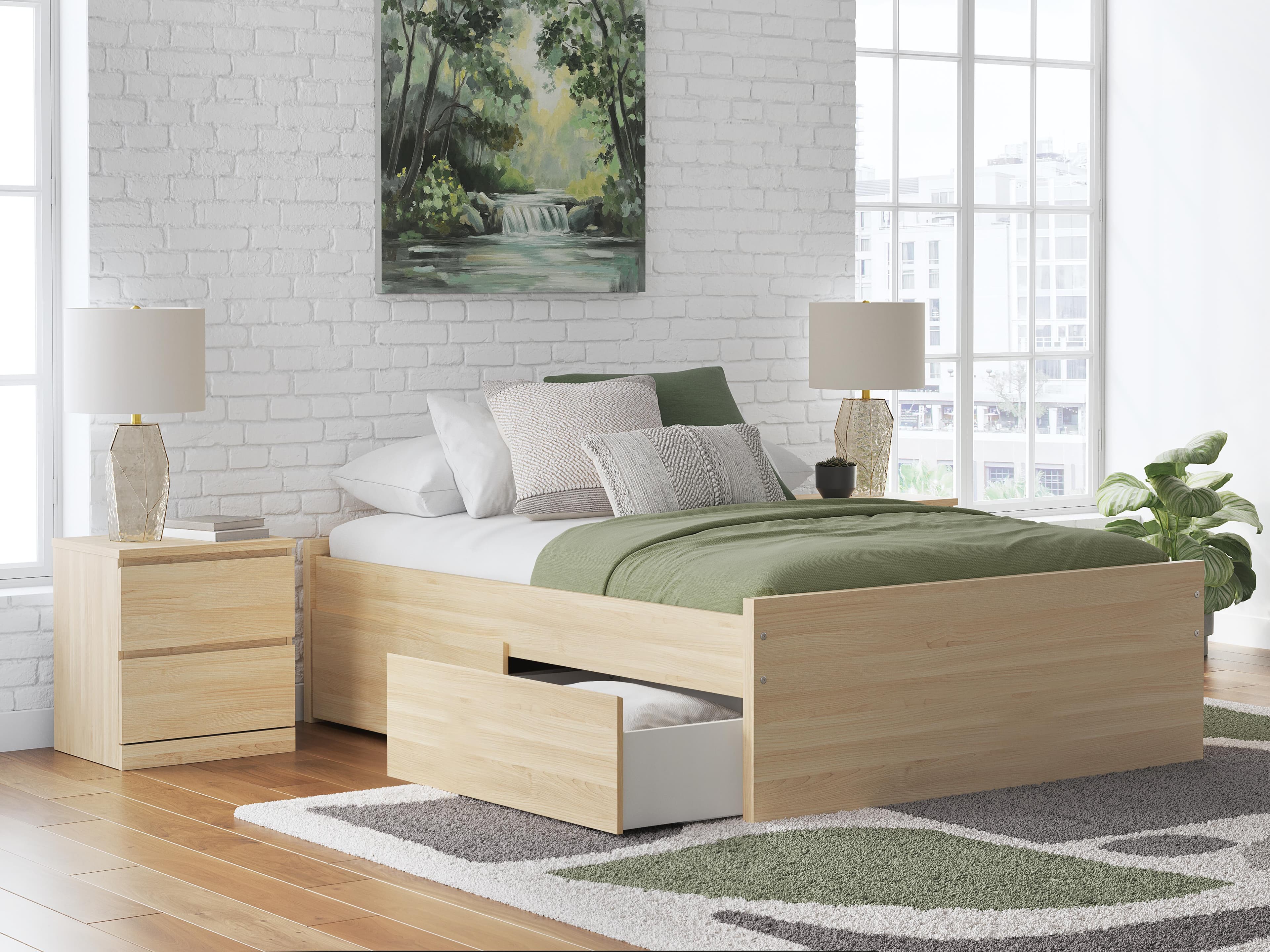 Onita Full Platform Bed with 1 Side Storage — Natural — view 2