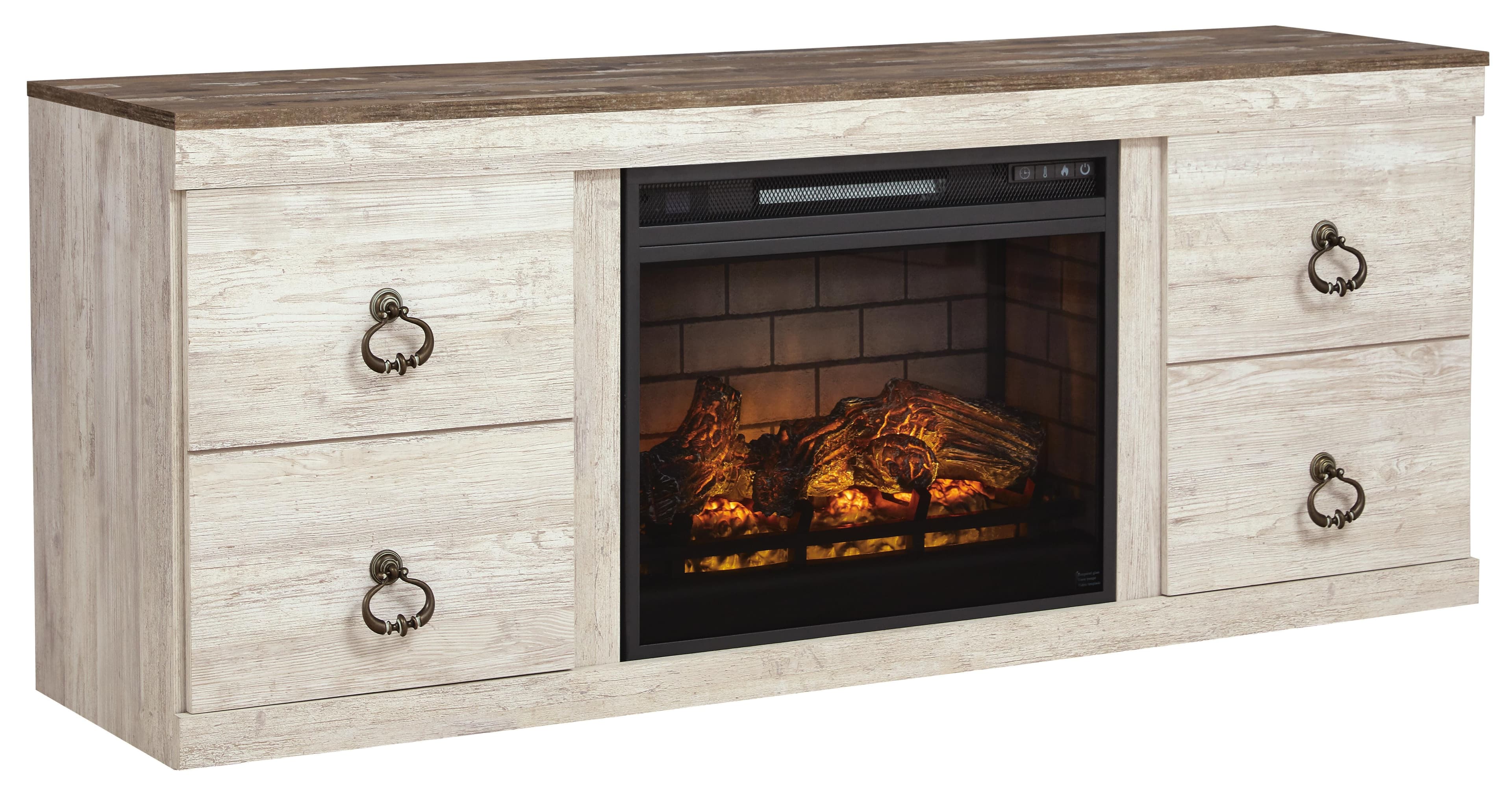 Willowton TV Stand with Electric Fireplace — White — view 3