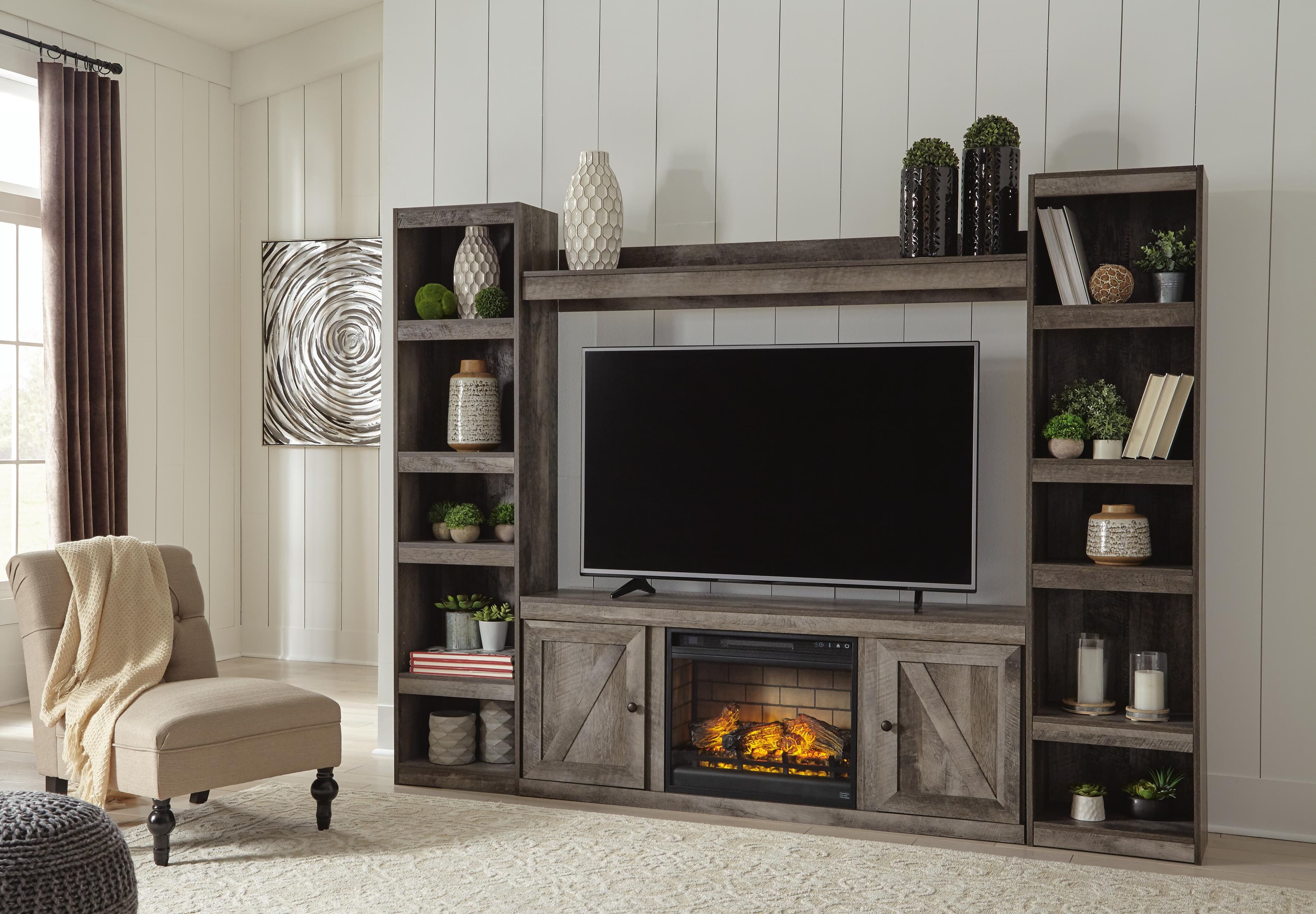 Wynnlow 4-Piece Entertainment Center with Electric Fireplace — Brown/Beige — view 2