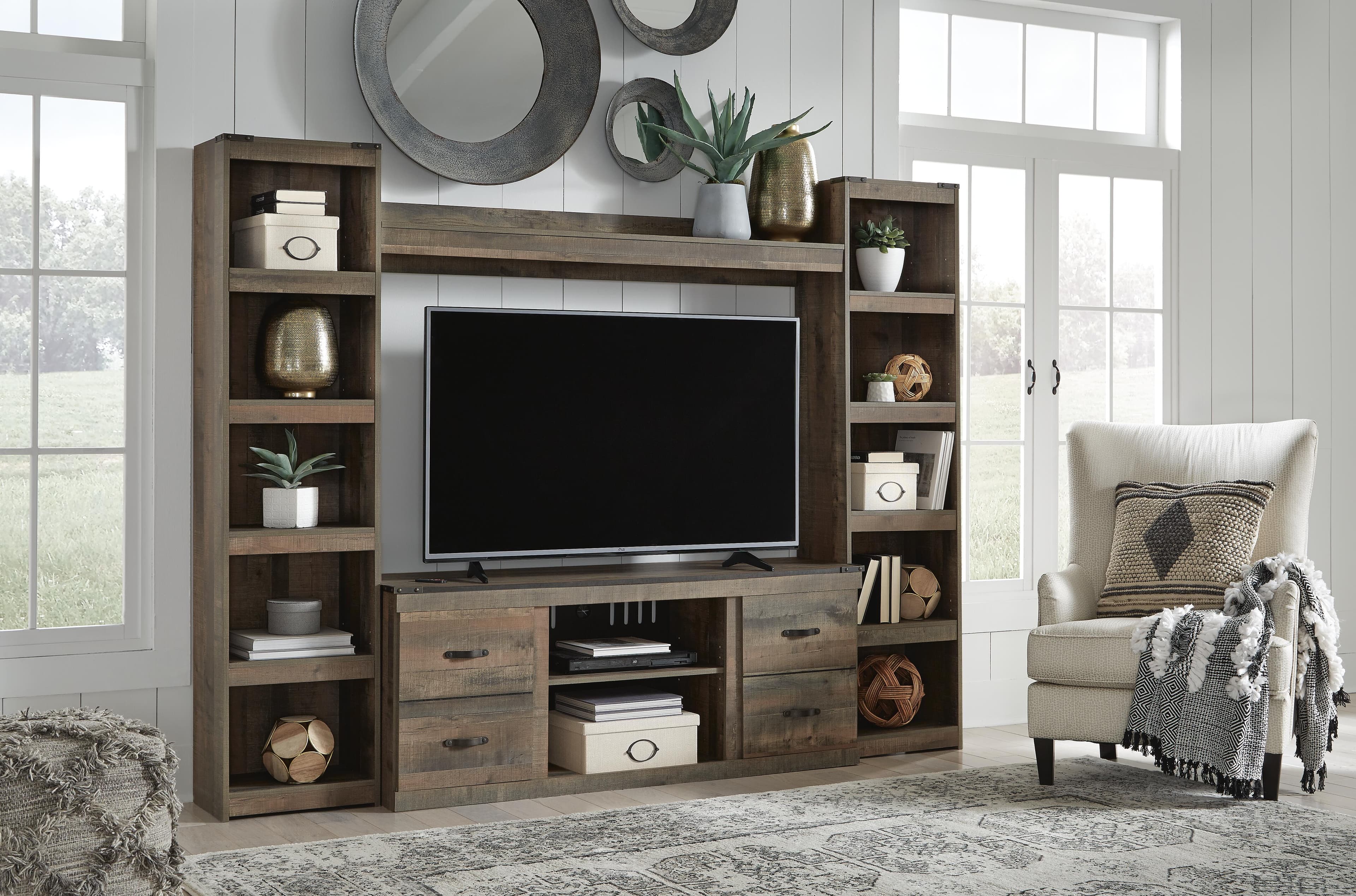 Trinell 4-Piece Entertainment Center — Brown/Beige — view 2