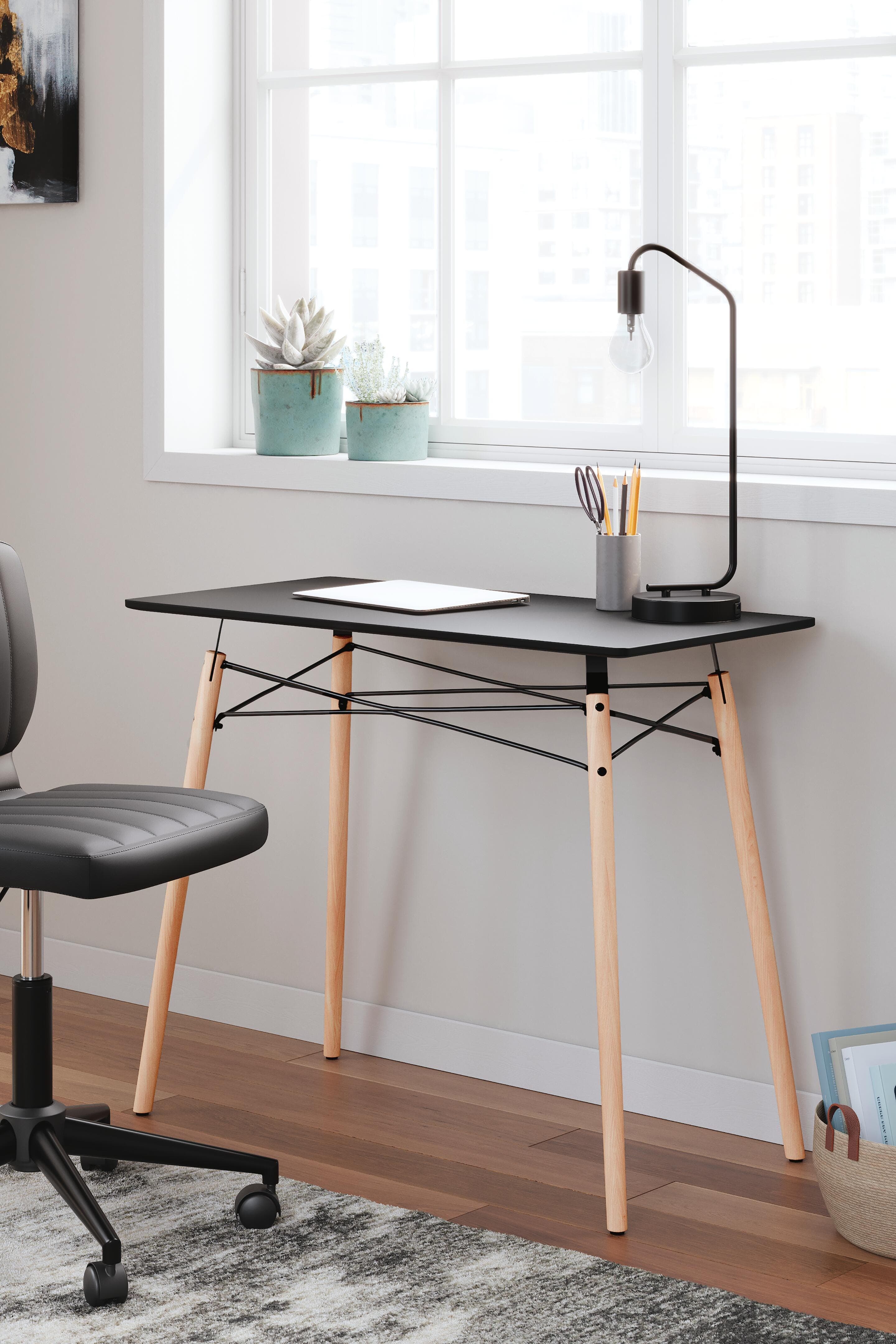 Jaspeni Home Office Desk — Black/Gray & Natural — view 2