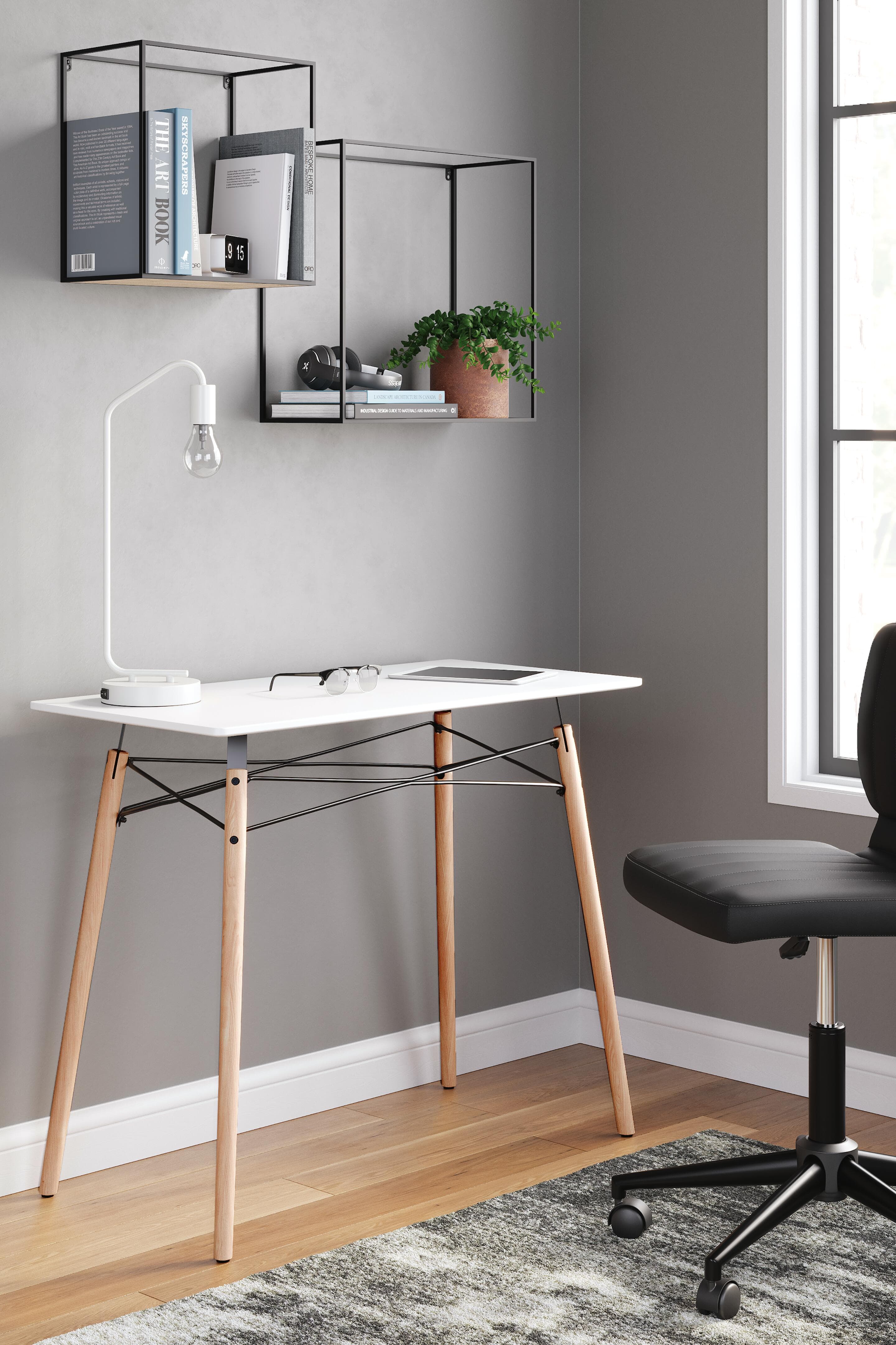 Jaspeni Home Office Desk — White, Black/Gray & Natural — view 2
