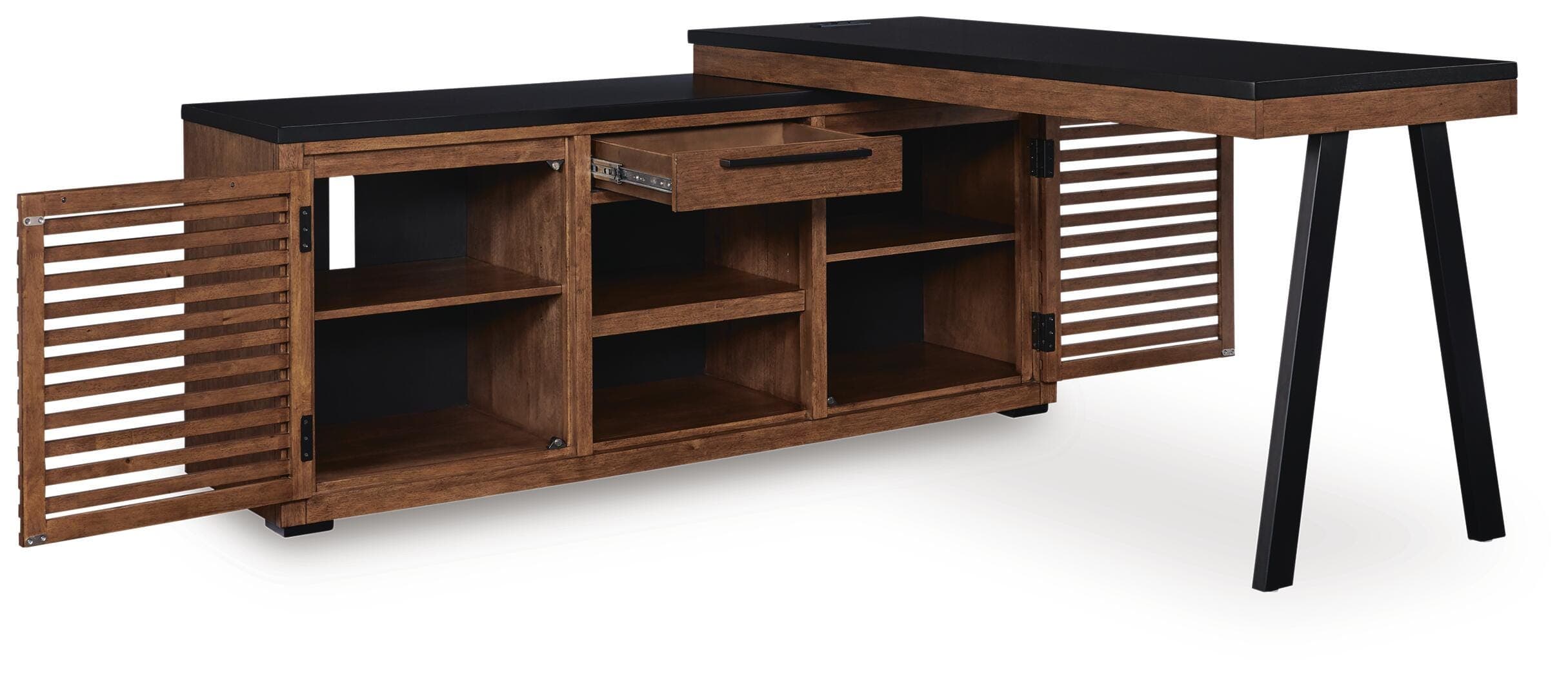 Kallari Credenza with Desk Return — Warm Brown/Black — view 4