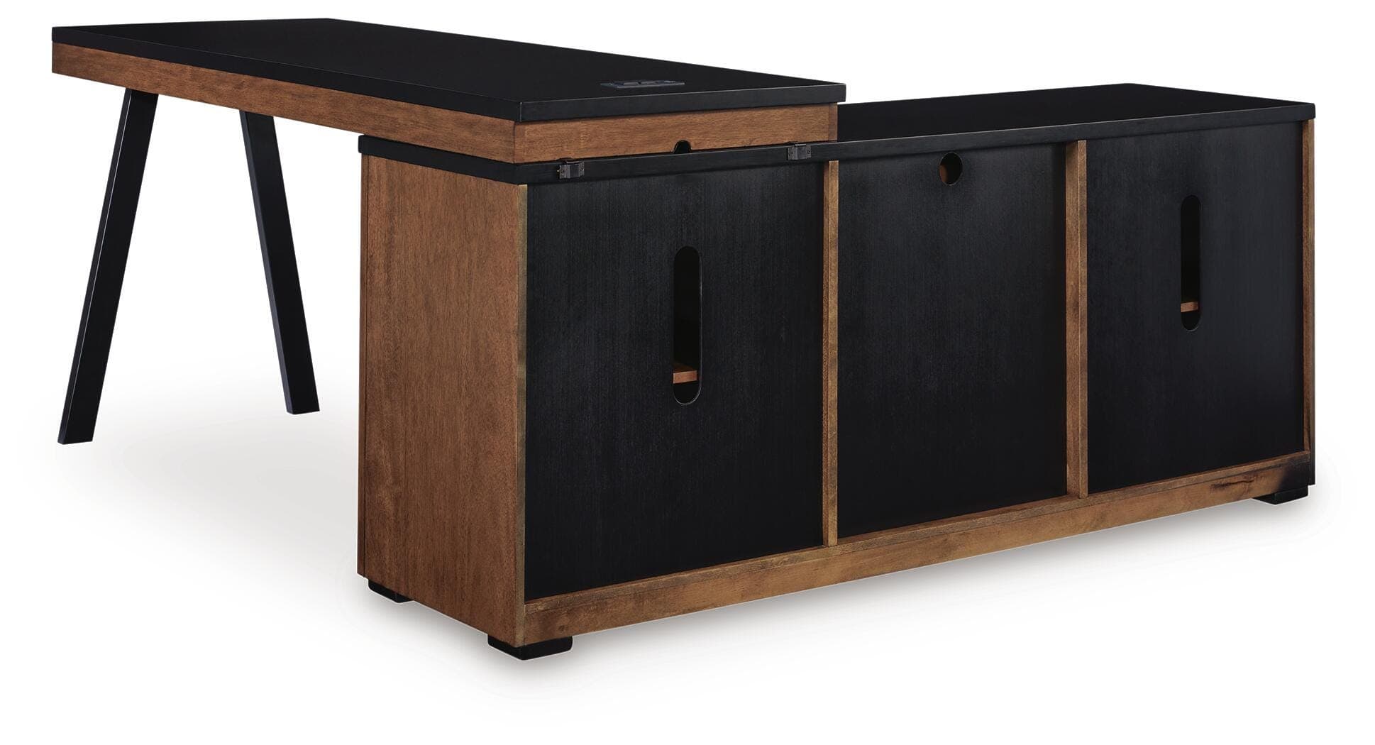 Kallari Credenza with Desk Return — Warm Brown/Black — view 6