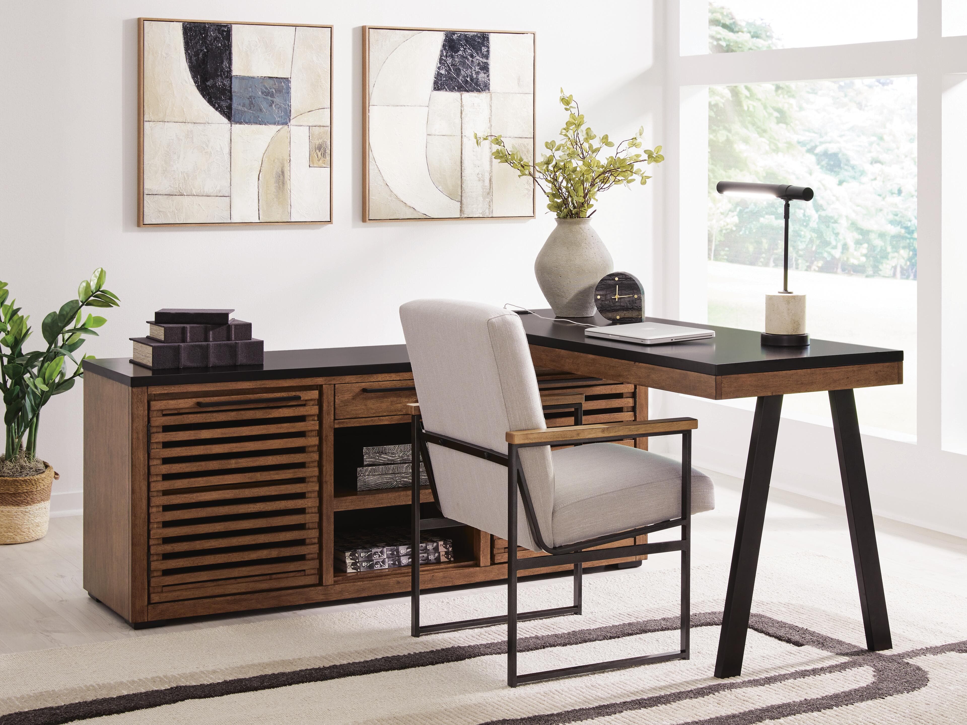 Kallari Credenza with Desk Return — Warm Brown/Black — view 2