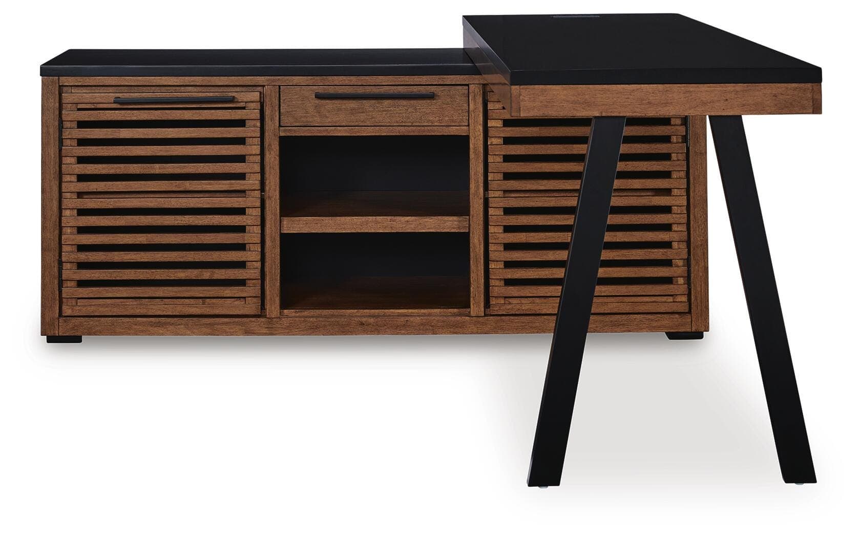 Kallari Credenza with Desk Return — Warm Brown/Black — view 3