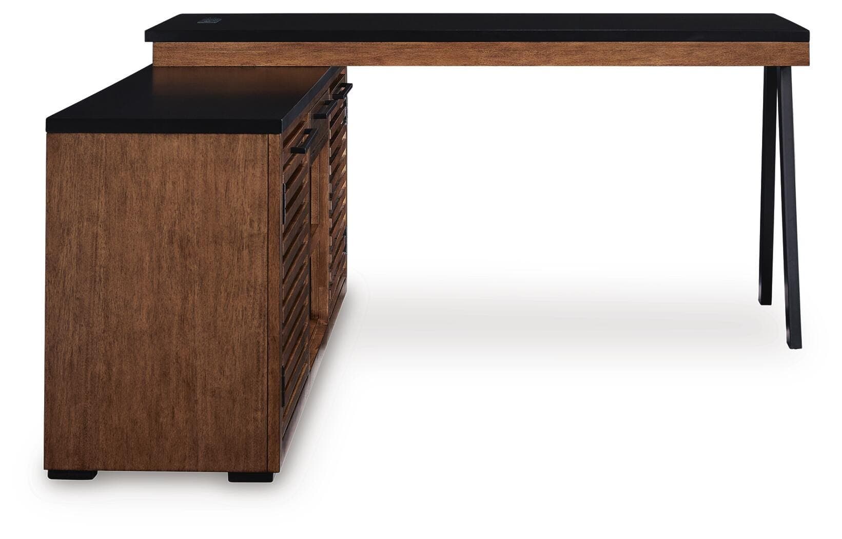 Kallari Credenza with Desk Return — Warm Brown/Black — view 5