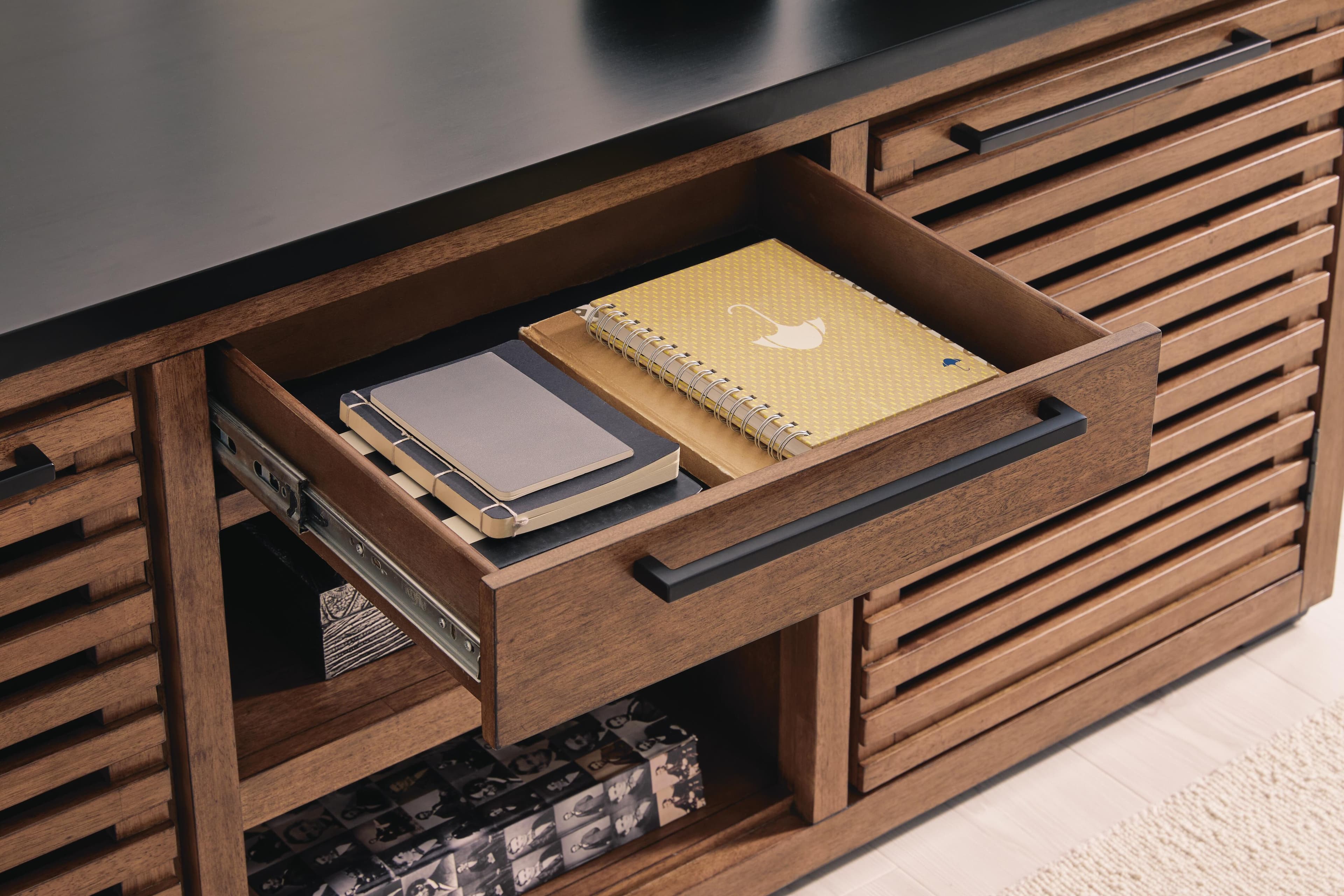 Kallari Credenza with Desk Return — Warm Brown/Black — view 8