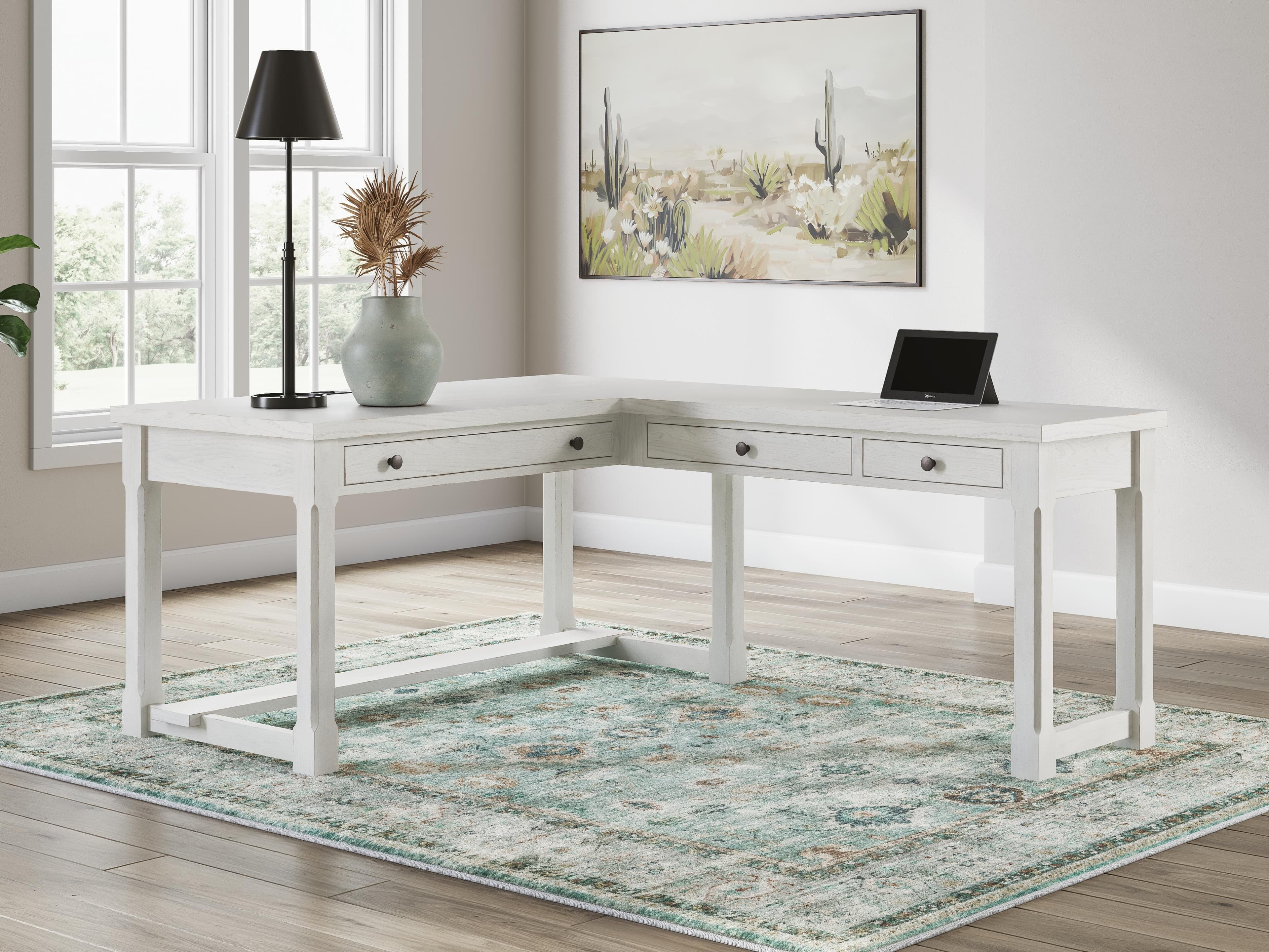 Robbinsdale L-Shaped Home Office Desk — Antique White — view 2