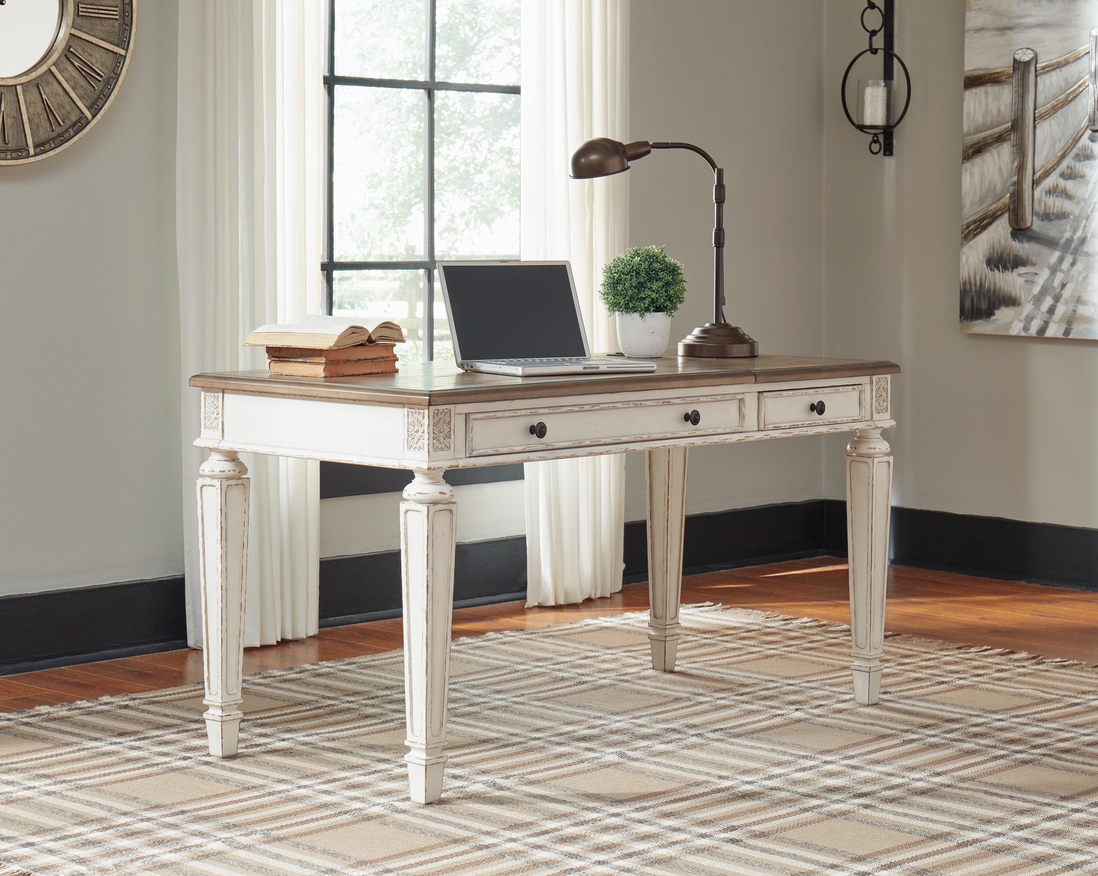 Realyn Home Office Lift Top Desk — White & Brown/Beige — view 5