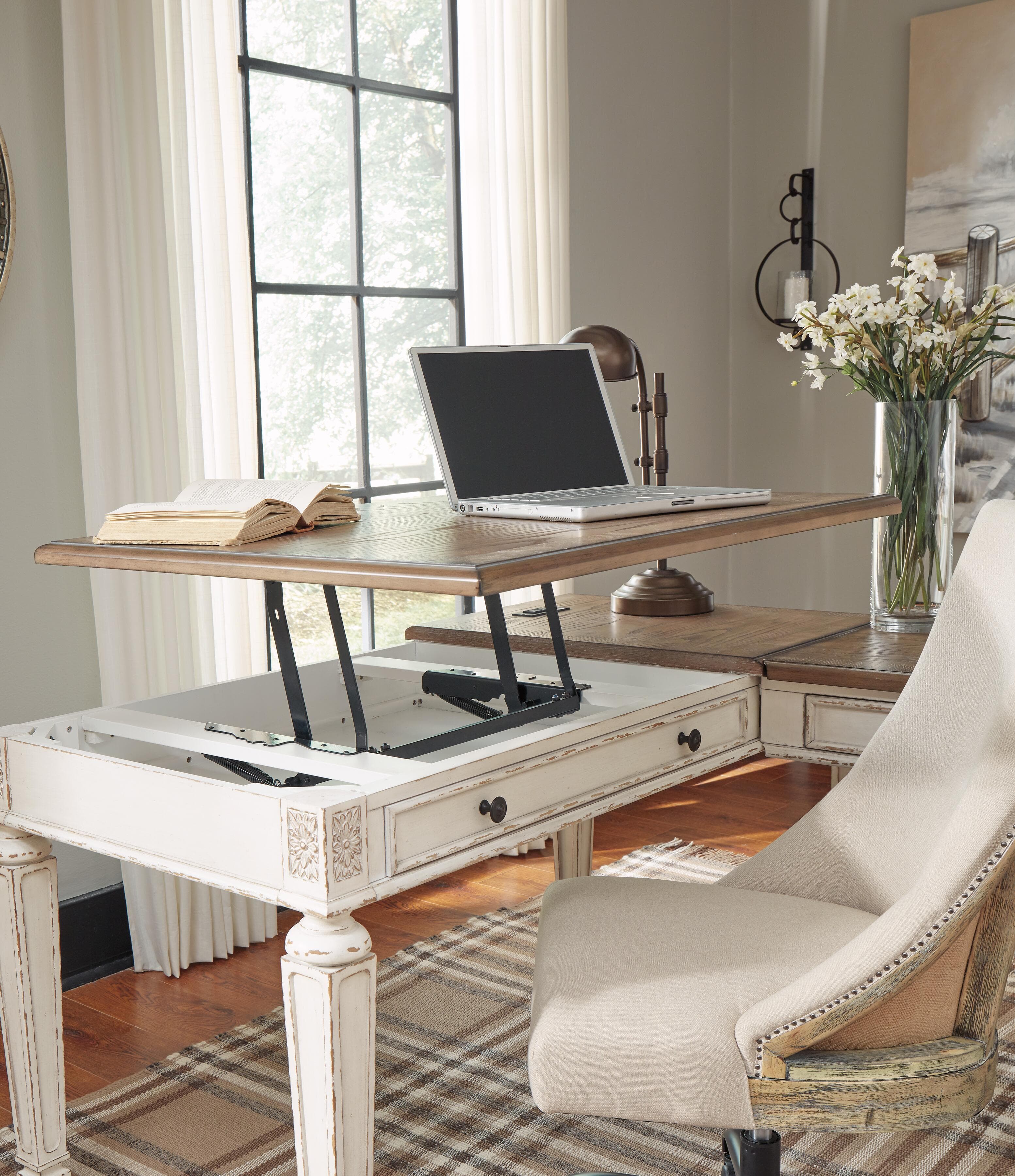Realyn 2-Piece Home Office Lift Top Desk — White — view 3