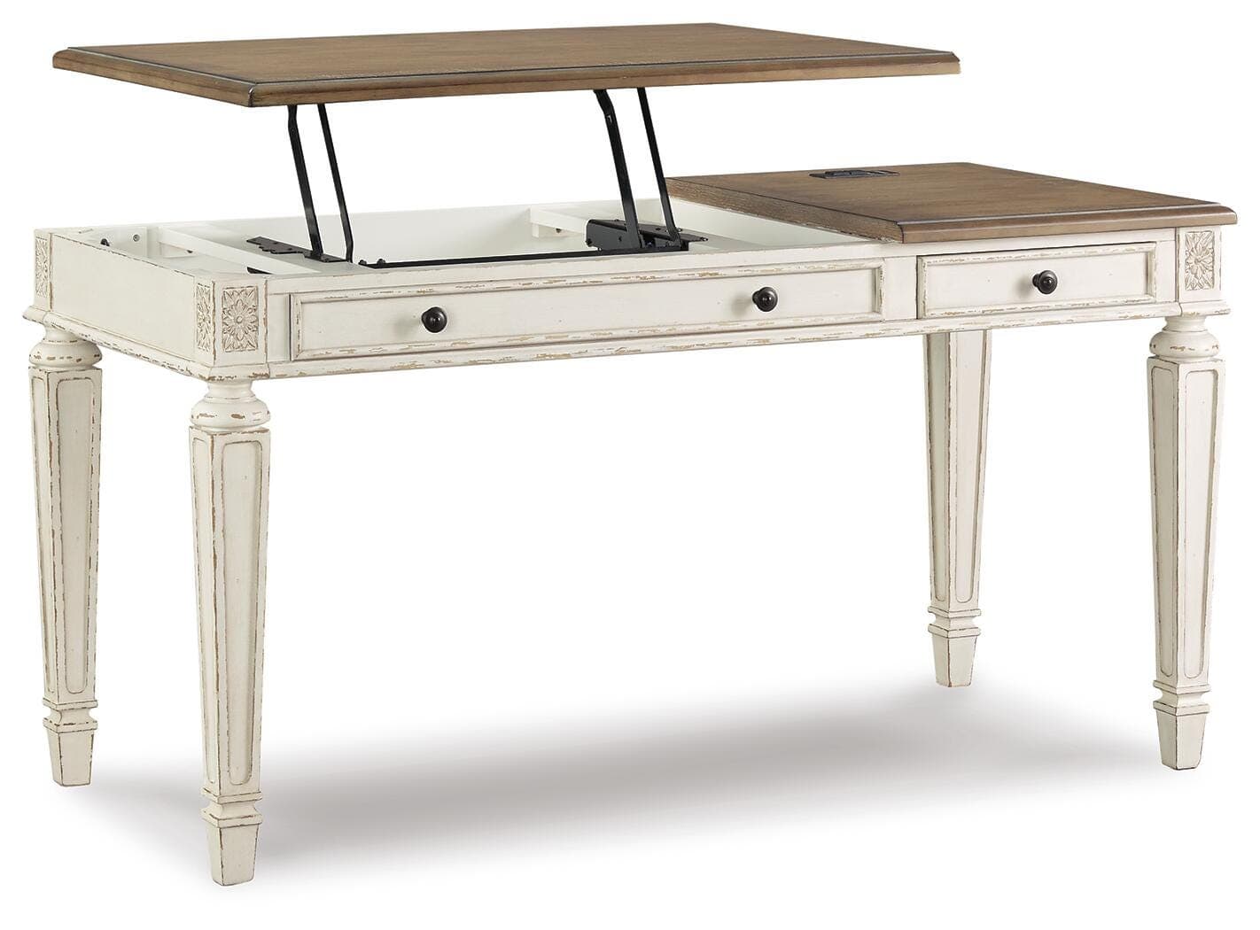 Realyn Home Office Lift Top Desk — White & Brown/Beige — view 3