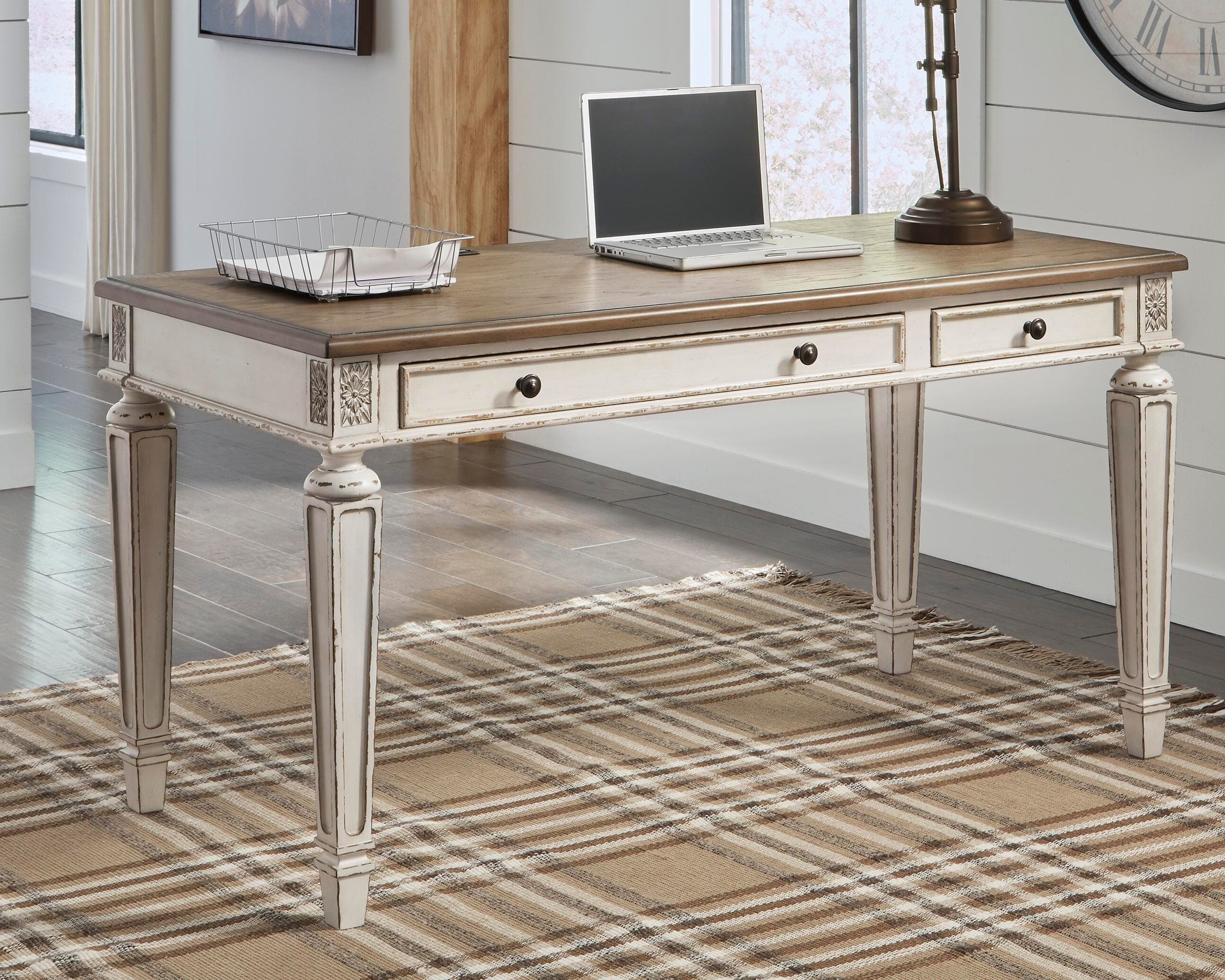 Realyn 60" Home Office Desk — White & Brown/Beige — view 2