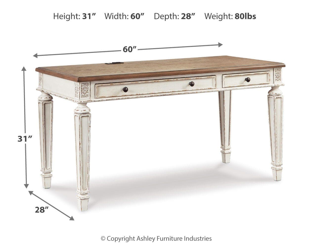 Realyn 60" Home Office Desk — White & Brown/Beige — view 4