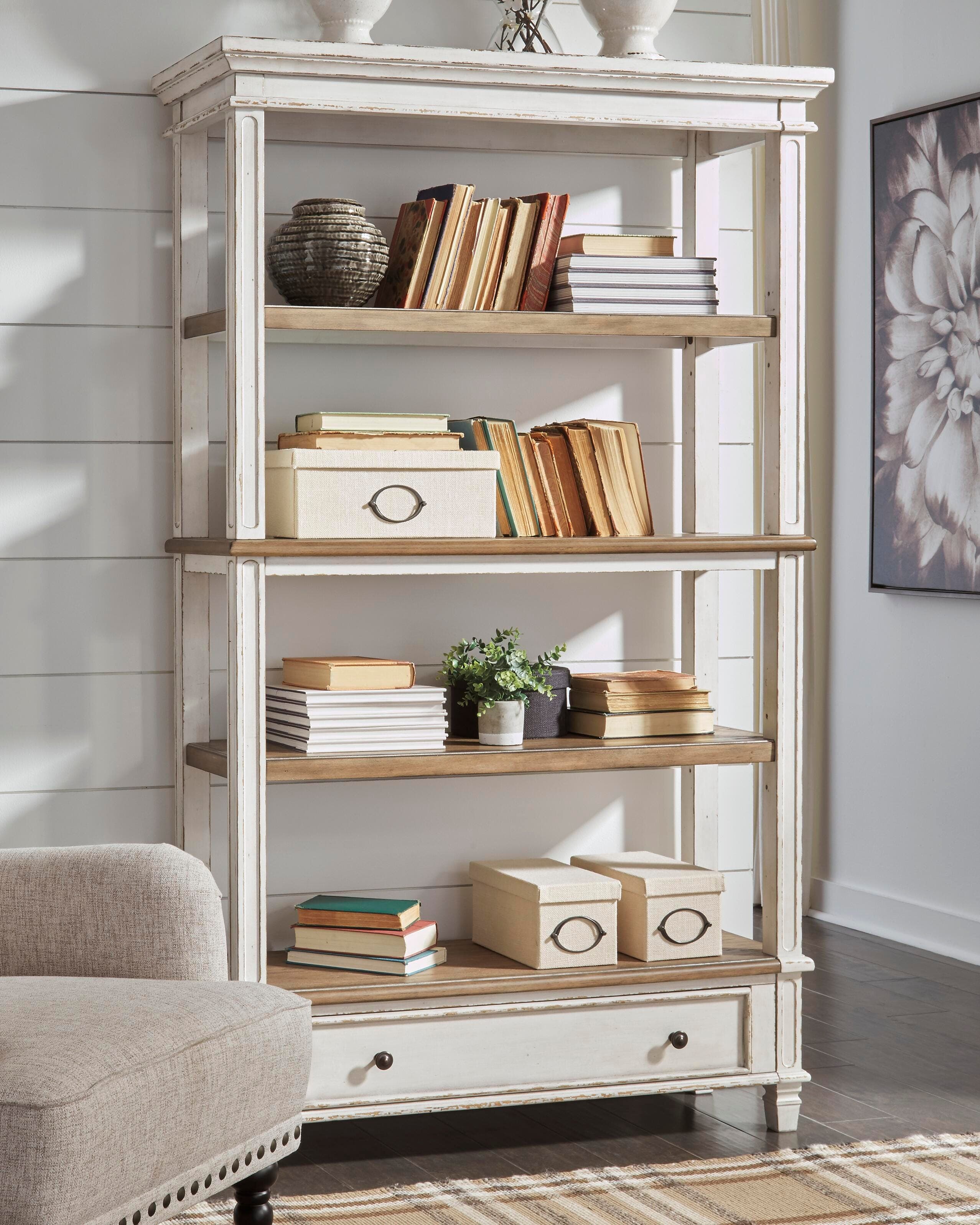 Realyn 75" Bookcase — White & Brown/Beige — view 2