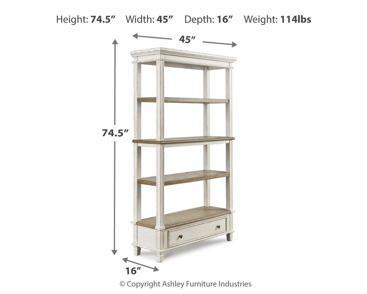 Realyn 75" Bookcase — White & Brown/Beige — view 4