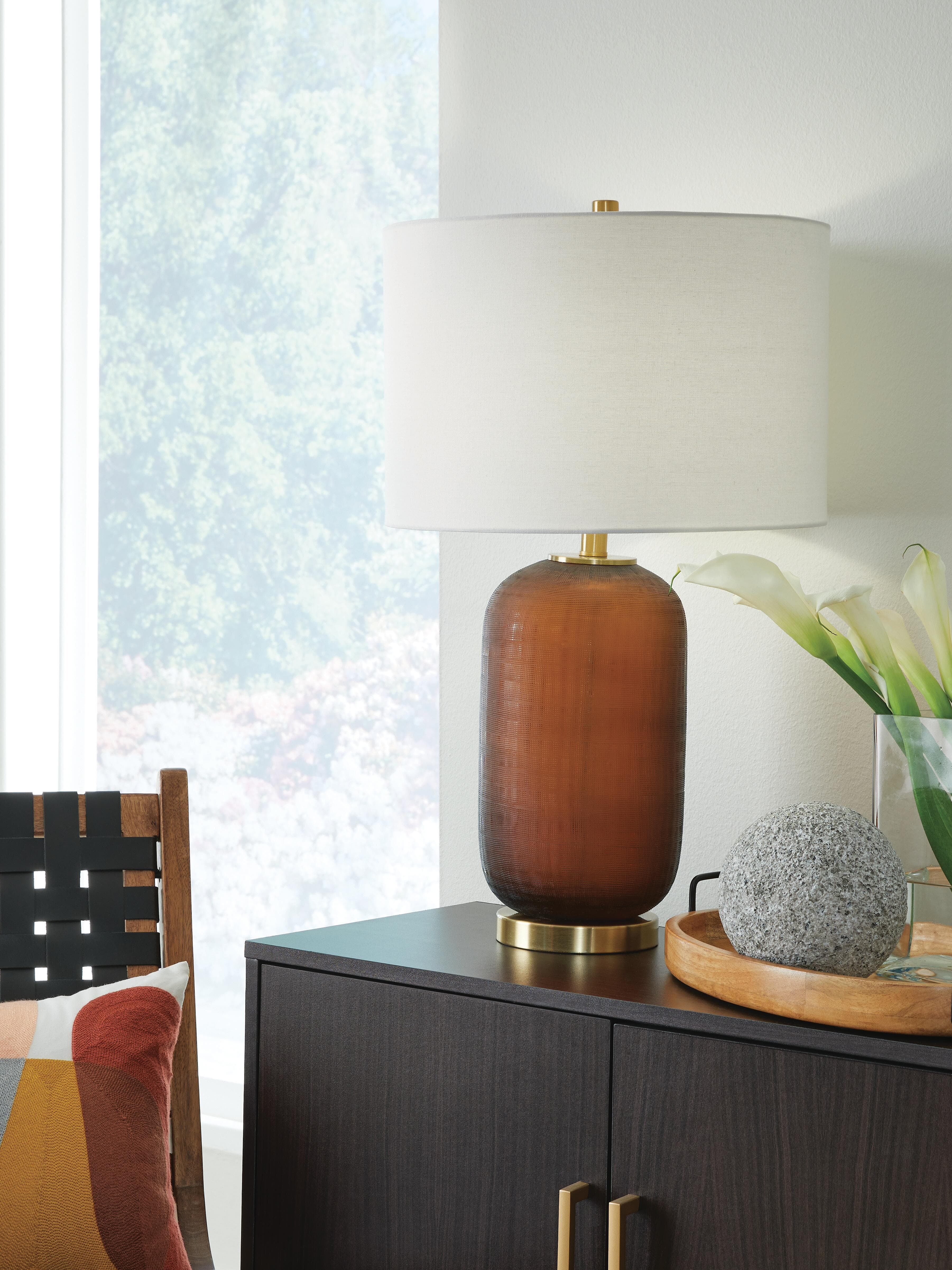 Farberman Table Lamp — Metallic, Yellow & Brown/Beige — view 2