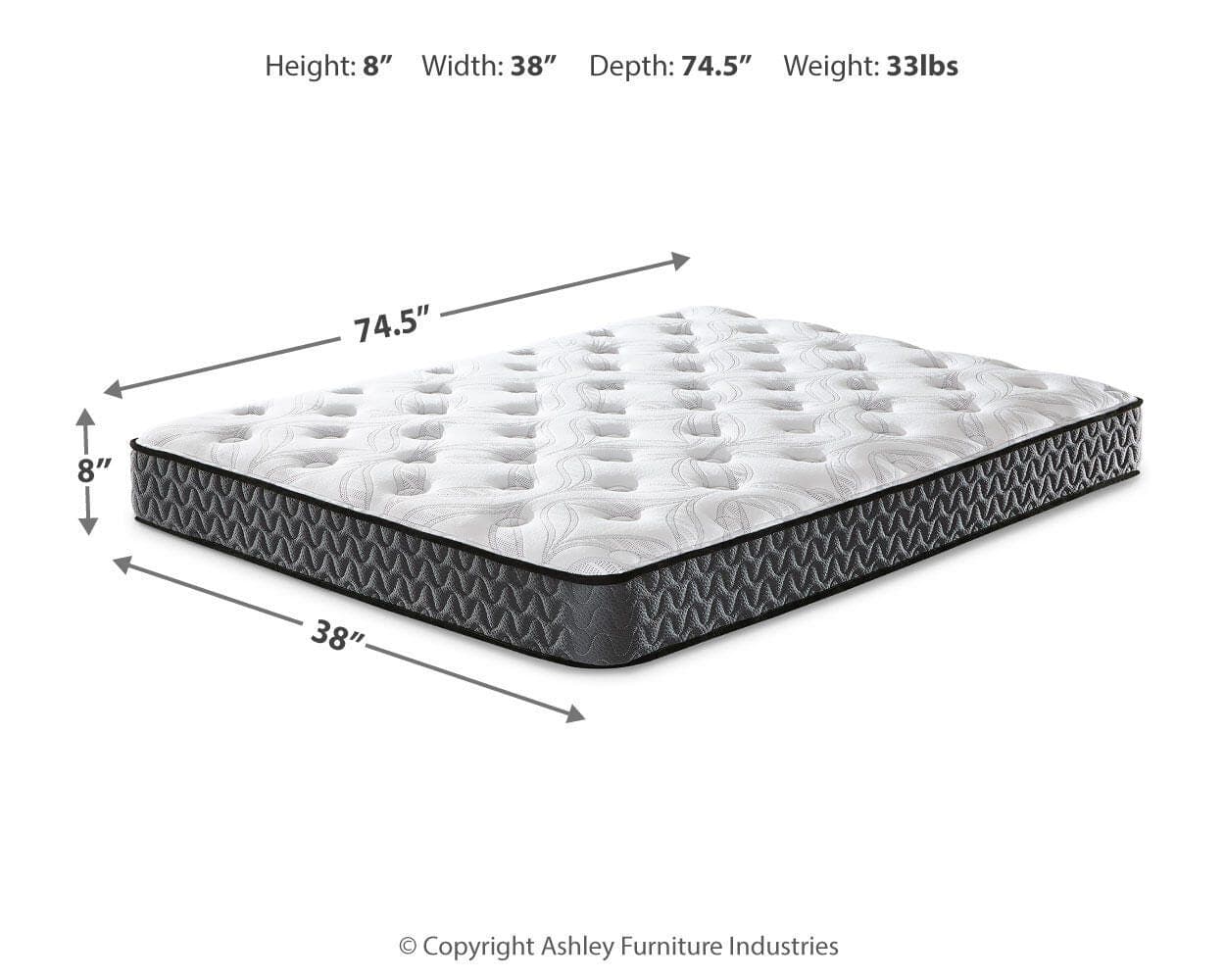 8 Inch Bonnell Hybrid Twin Mattress — White & Black/Gray — view 5