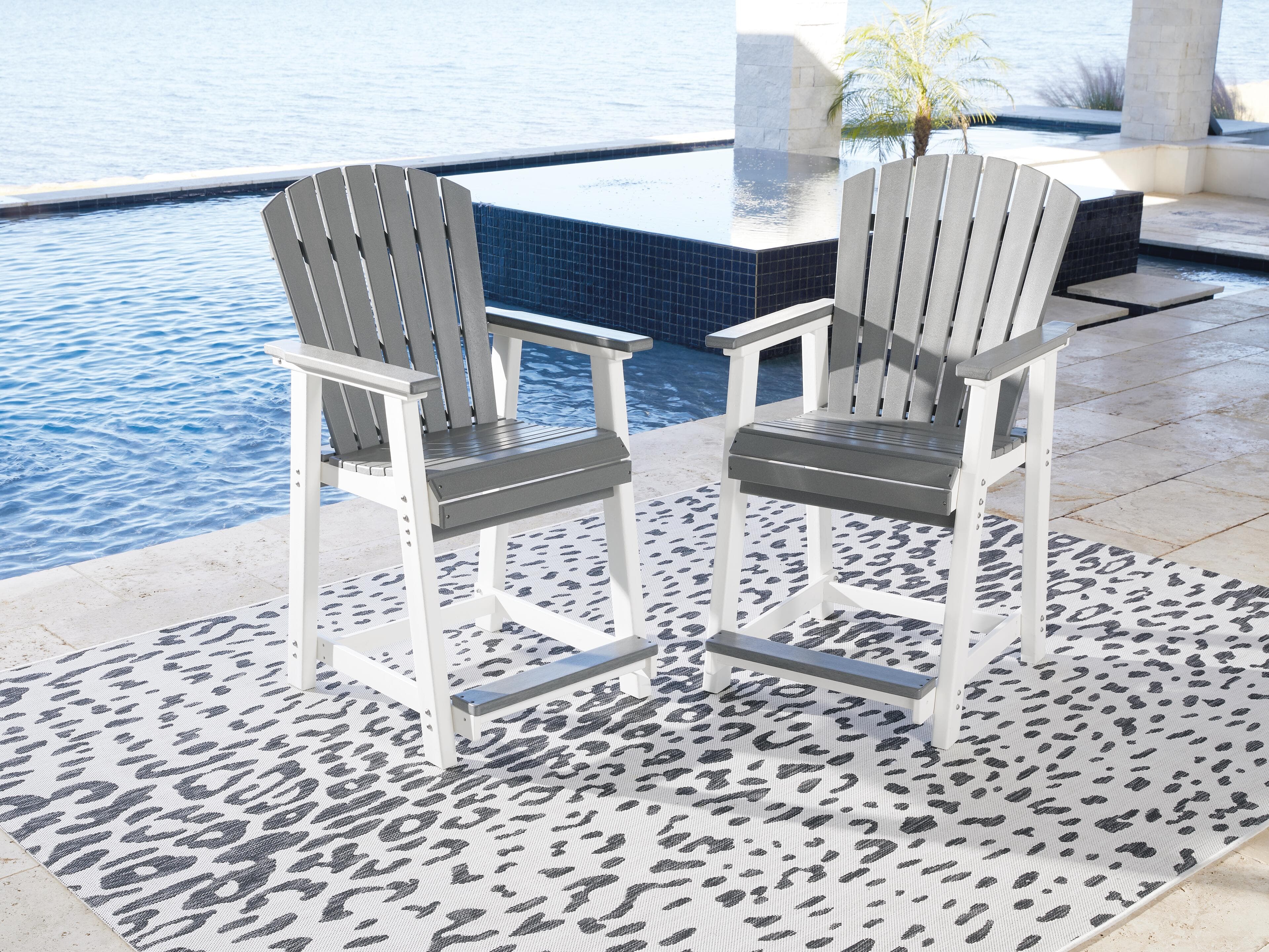 Transville Outdoor Counter Height Bar Stool (Set of 2) — White & Black/Gray — view 2