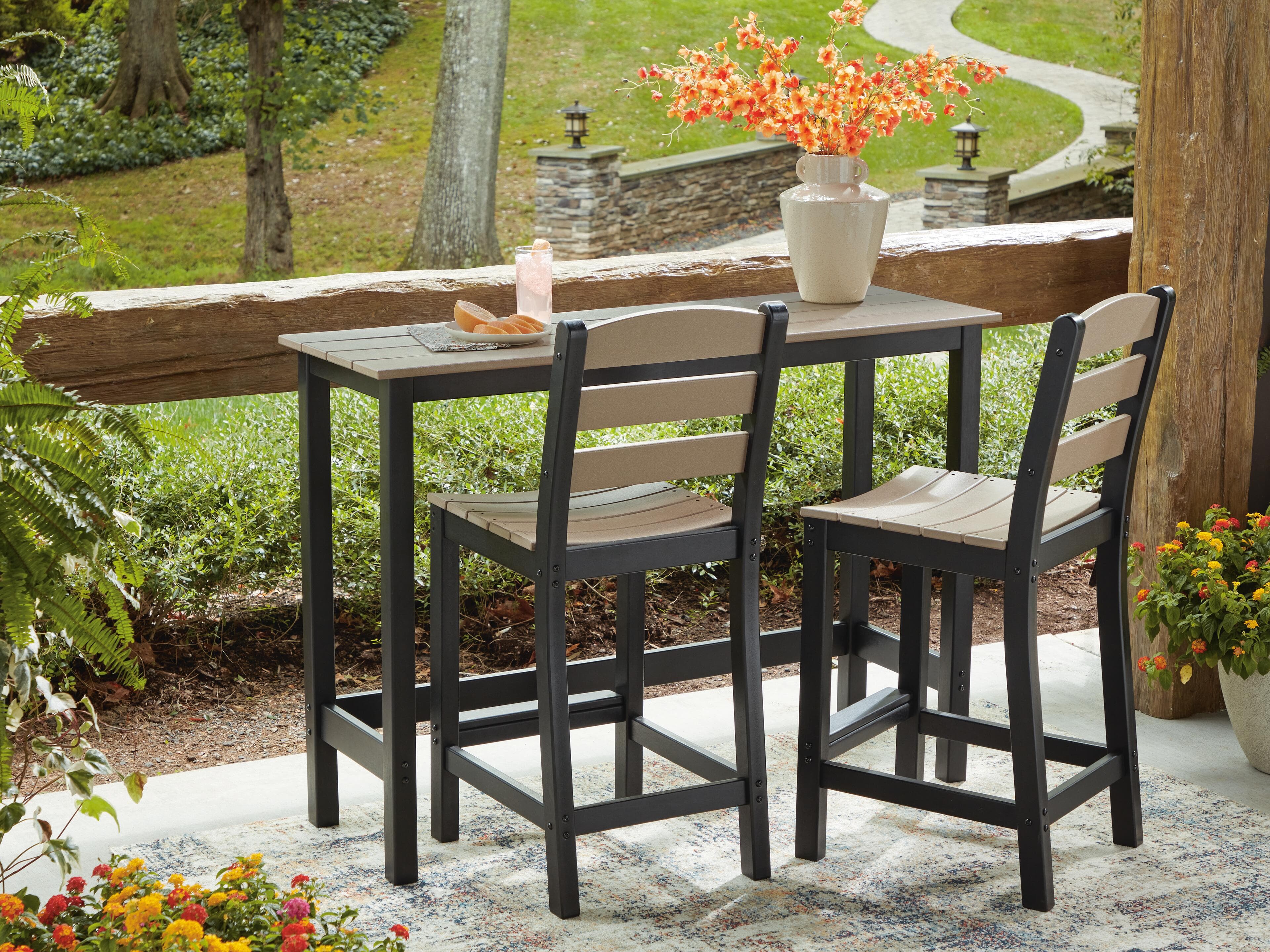 Moondance Outdoor Counter Table and 2 Barstools — Black/Beige — view 2