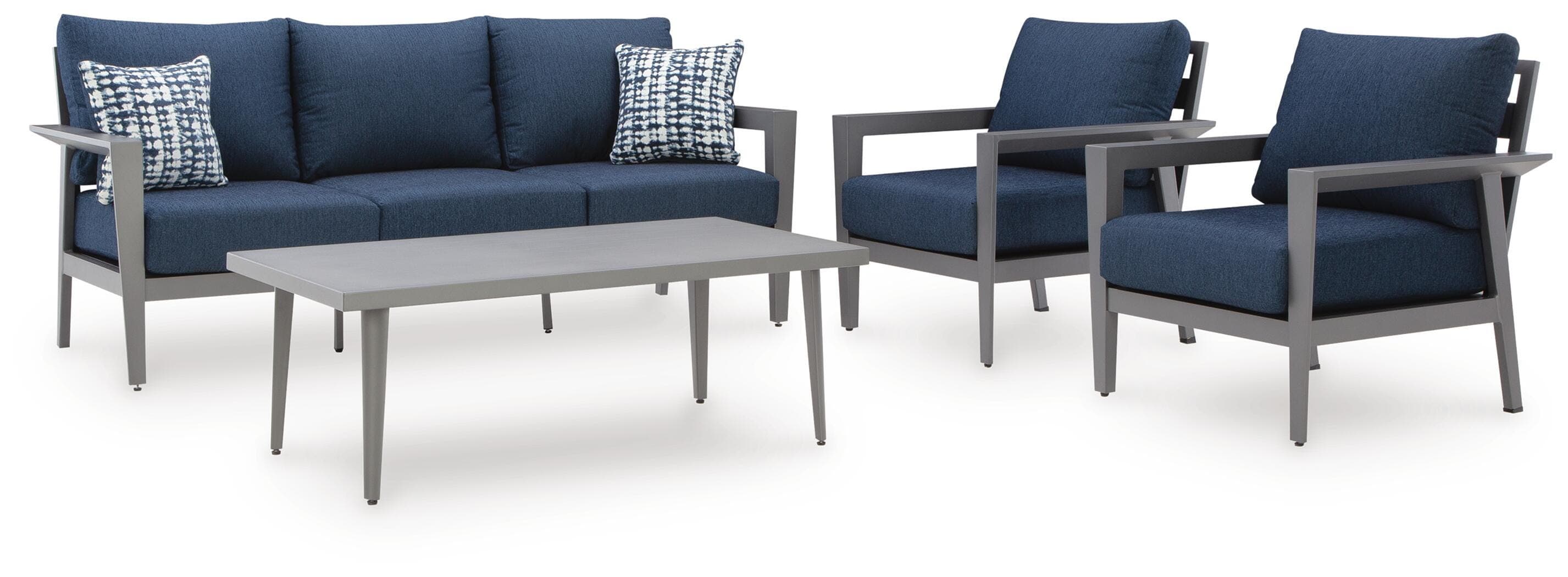 Gali Outdoor Sofa/Chairs/Table Set (Set of 4) — Black/Gray & Blue — view 3