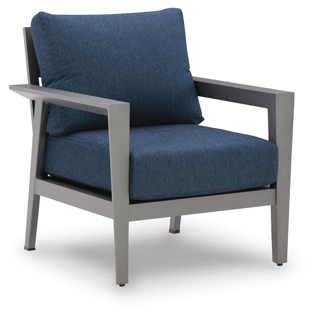 Gali Outdoor Sofa/Chairs/Table Set (Set of 4) — Black/Gray & Blue — view 7
