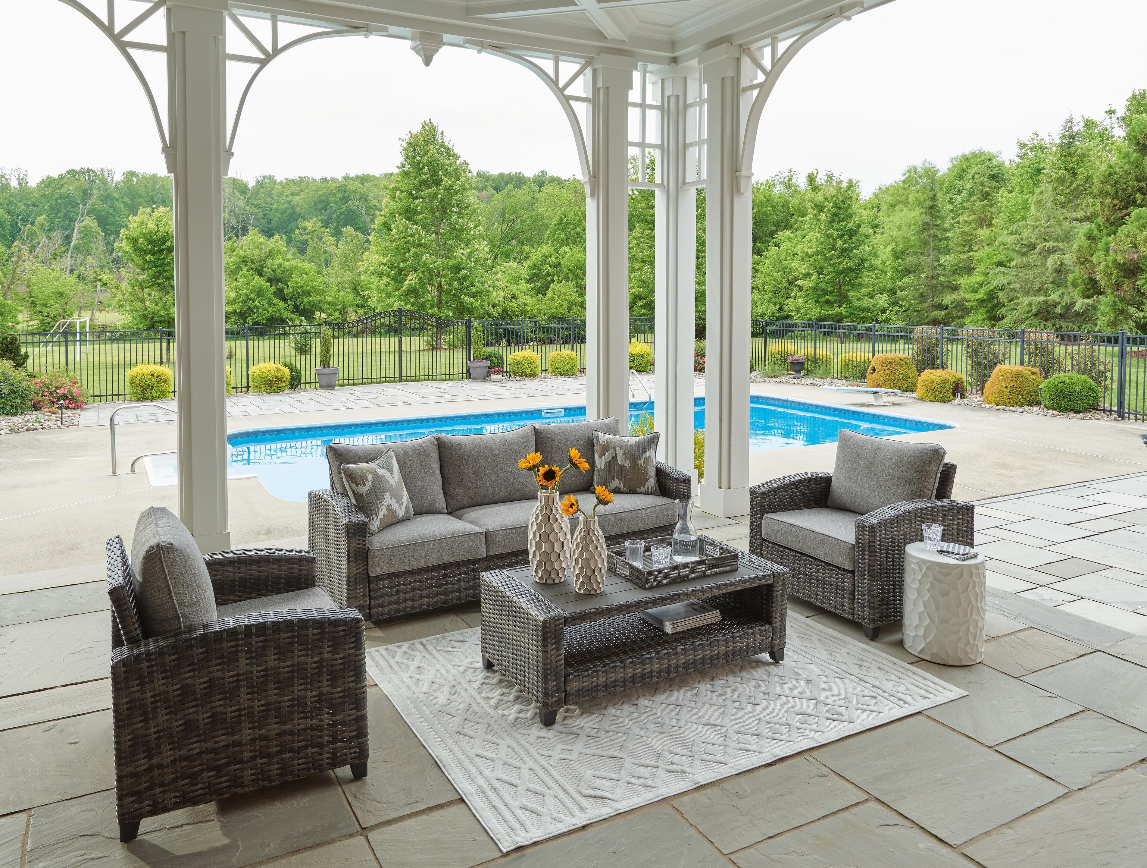 Oasis Court Outdoor Sofa/Chairs/Table Set (Set of 4) — Black/Gray & Brown/Beige — view 5