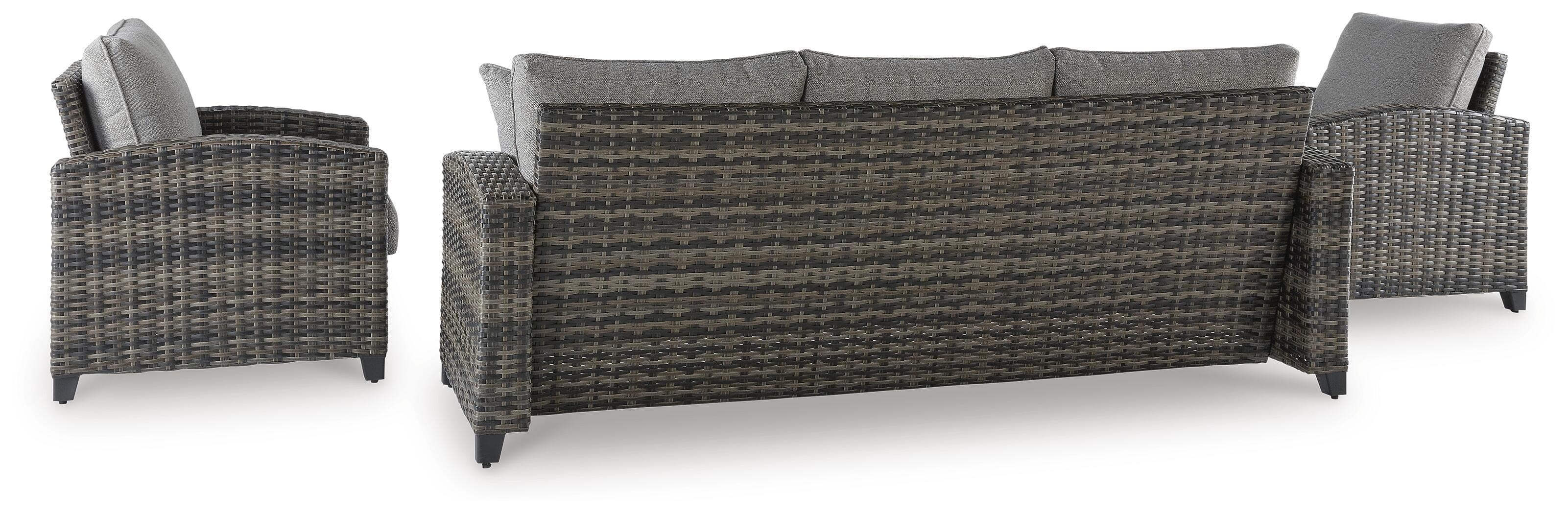 Oasis Court Outdoor Sofa/Chairs/Table Set (Set of 4) — Black/Gray & Brown/Beige — view 4