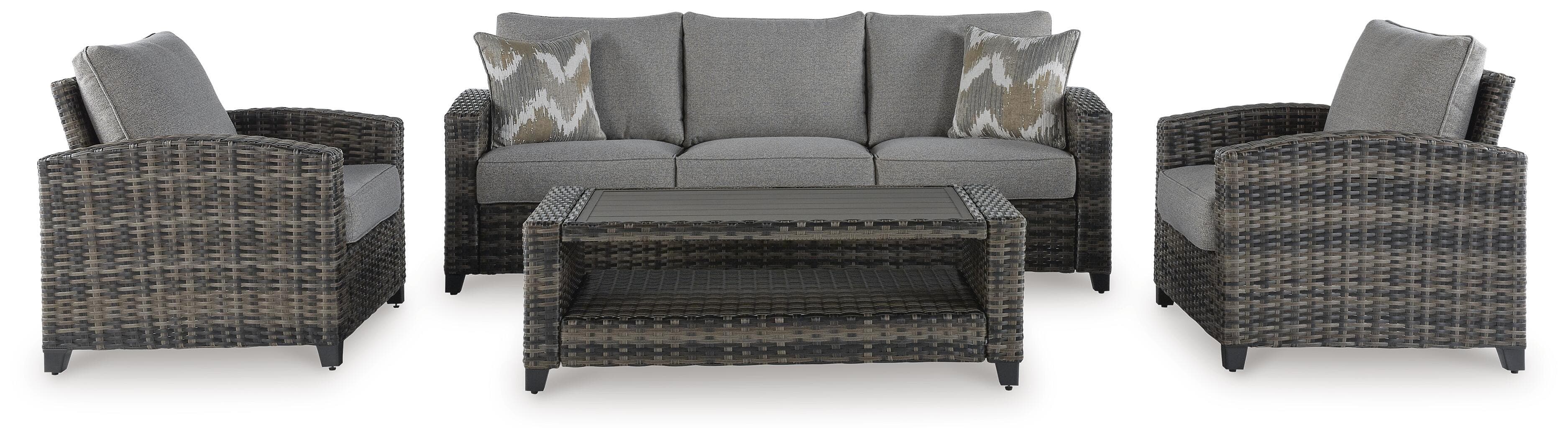 Oasis Court Outdoor Sofa/Chairs/Table Set (Set of 4) — Black/Gray & Brown/Beige — view 3