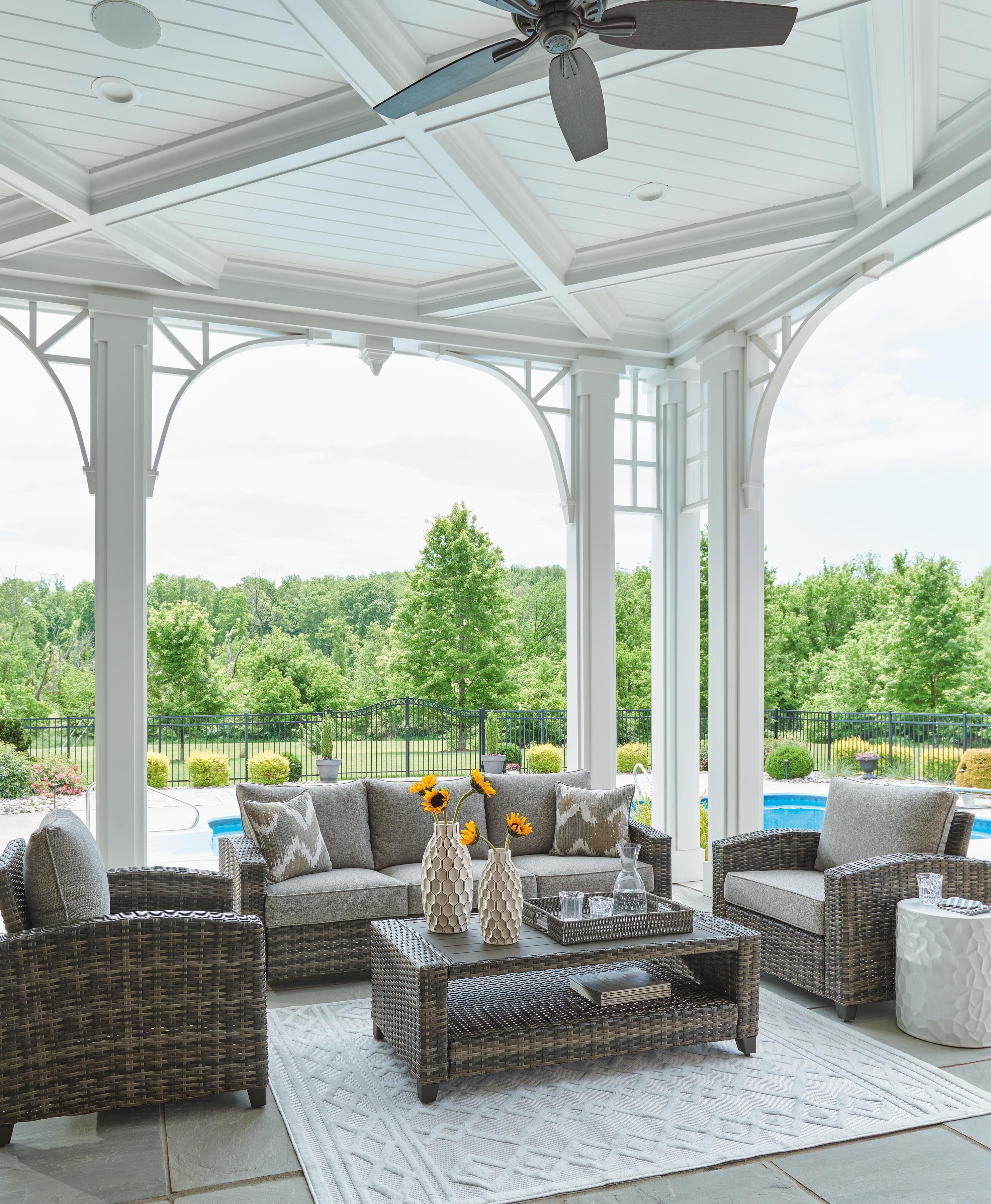 Oasis Court Outdoor Sofa/Chairs/Table Set (Set of 4) — Black/Gray & Brown/Beige — view 6