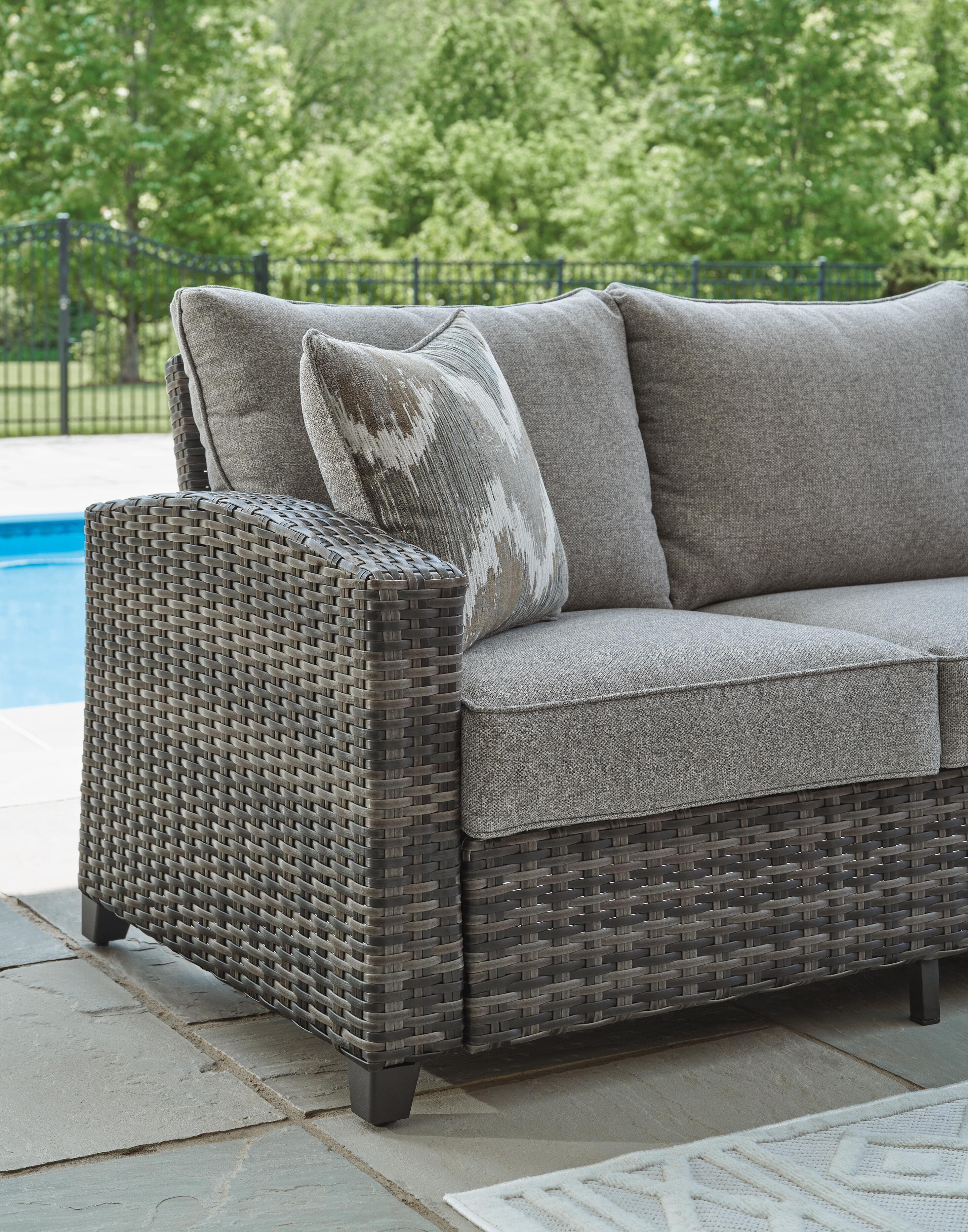 Oasis Court Outdoor Sofa/Chairs/Table Set (Set of 4) — Black/Gray & Brown/Beige — view 7