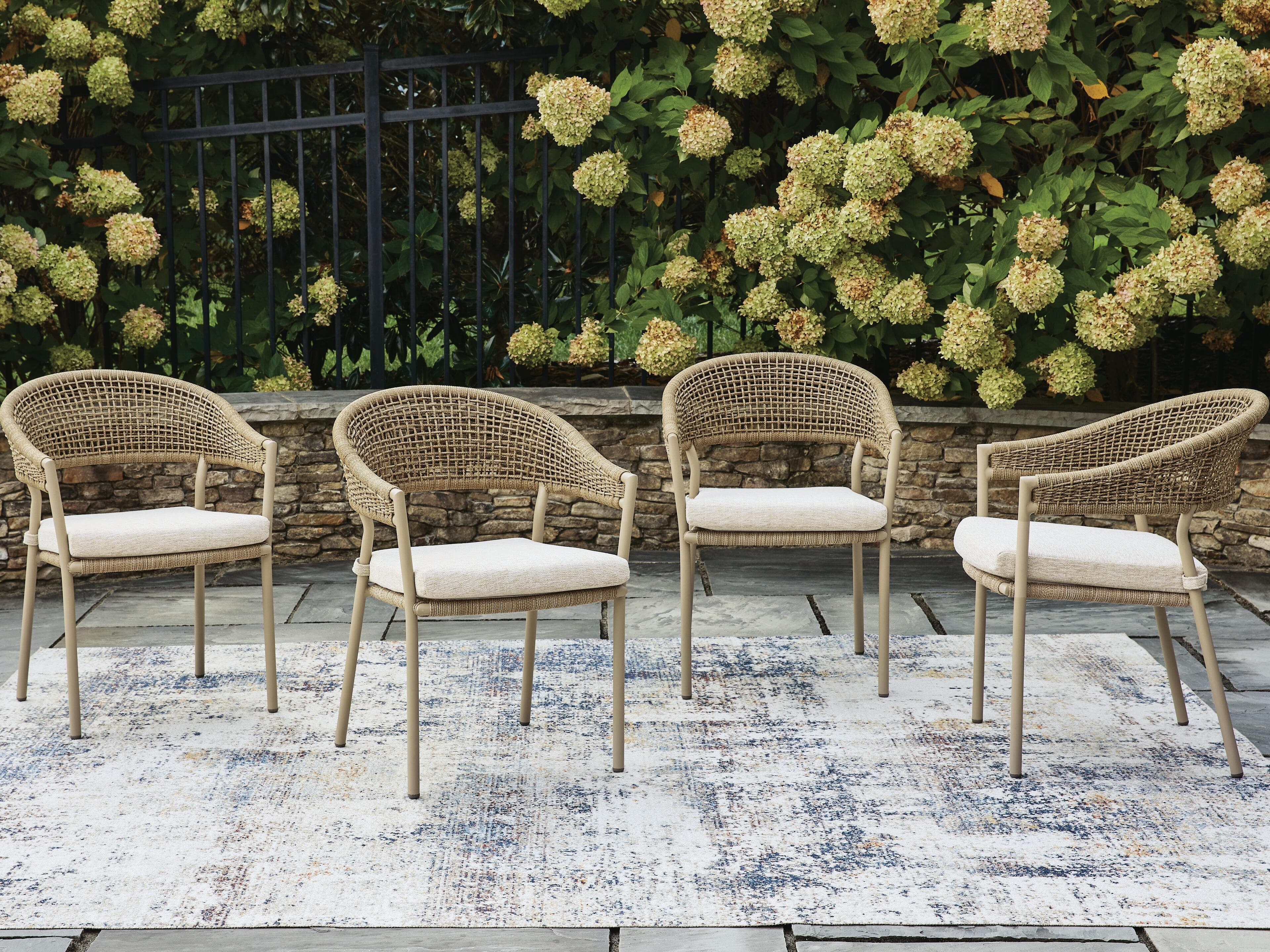Ocean Park Outdoor Arm Chair with Cushion (Set of 4) — Beige — view 2