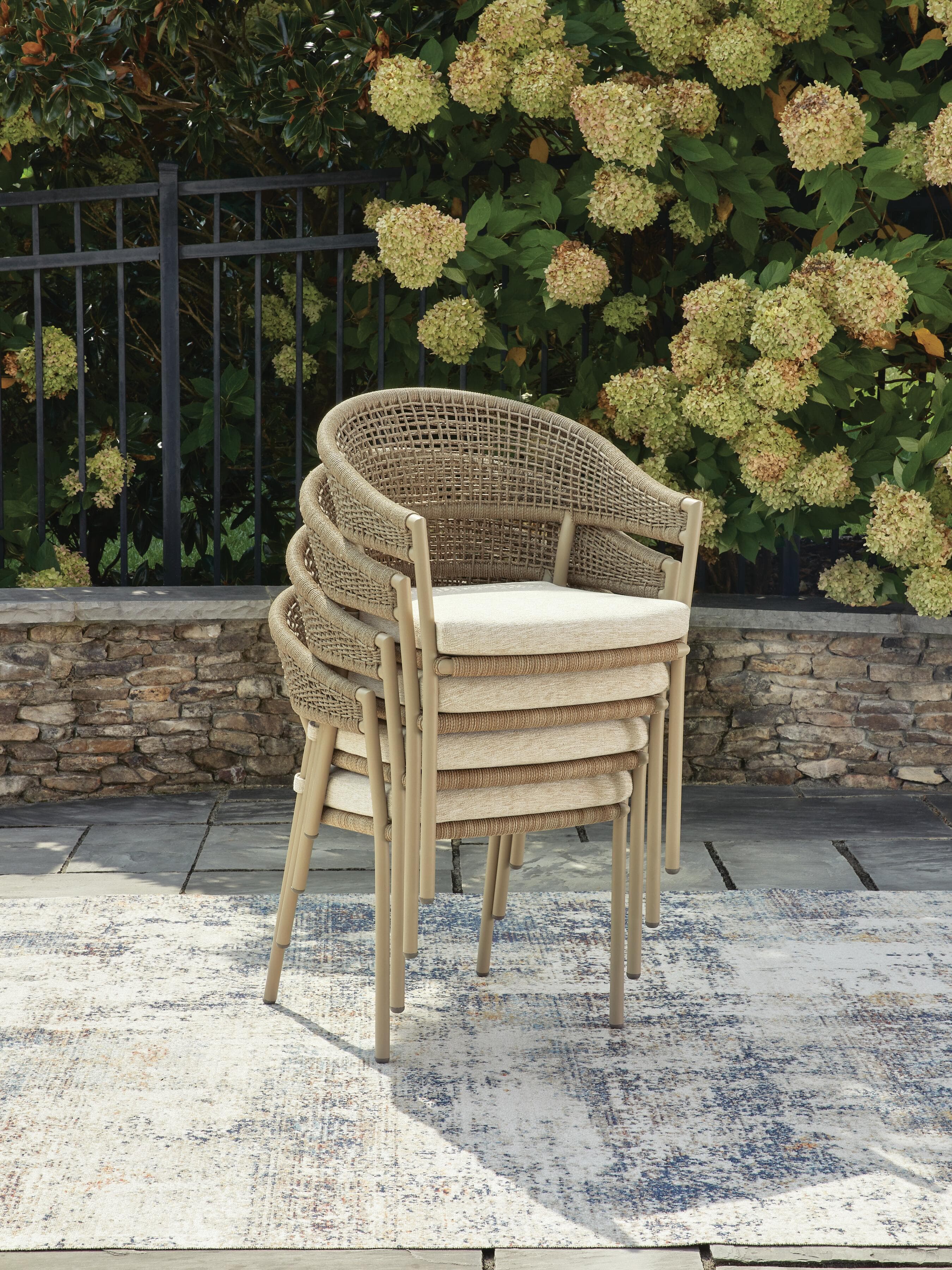 Ocean Park Outdoor Arm Chair with Cushion (Set of 4) — Beige — view 4