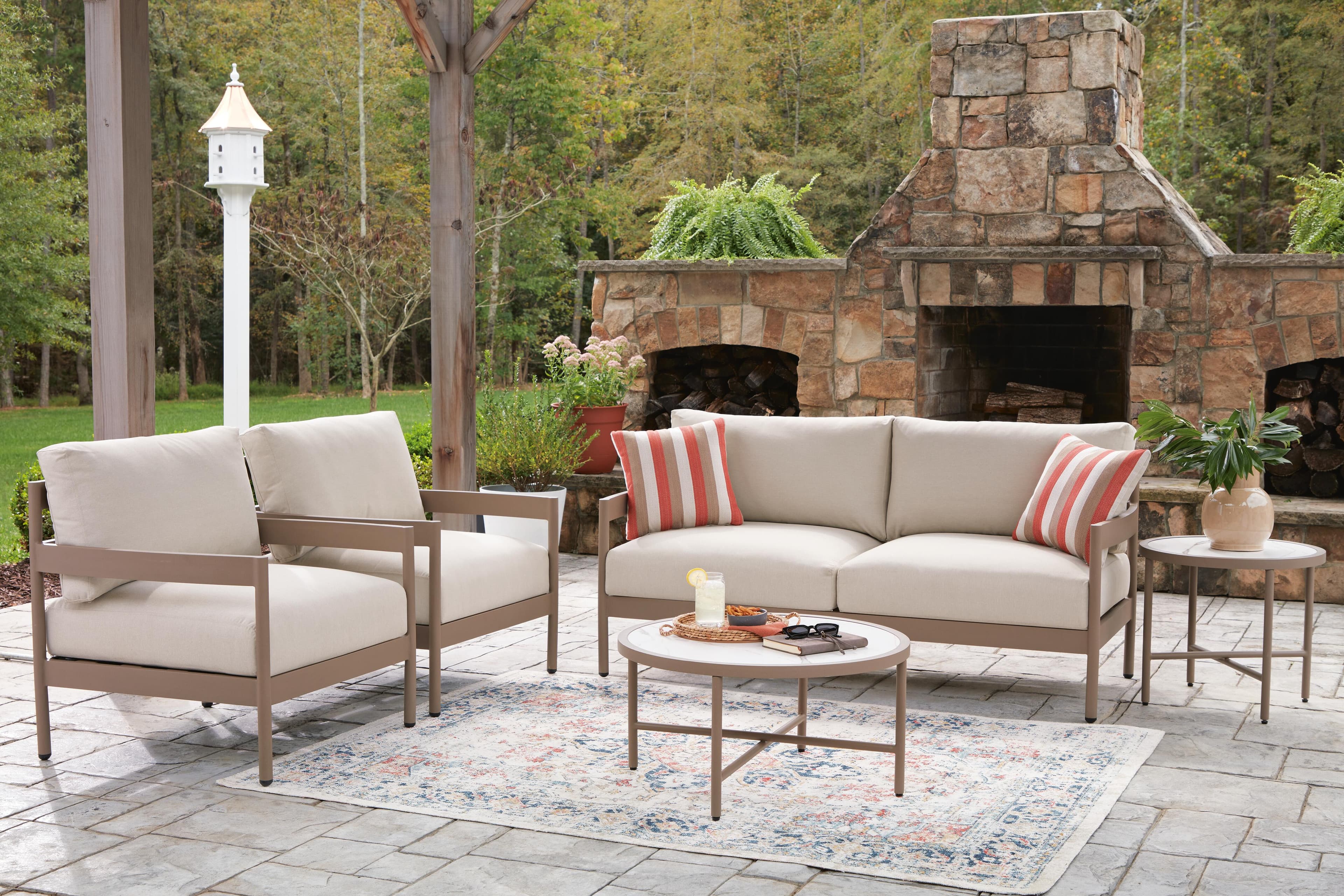 Big Creek Cove Outdoor Love/Chairs/Tables Set (Set of 5) — Beige — view 5
