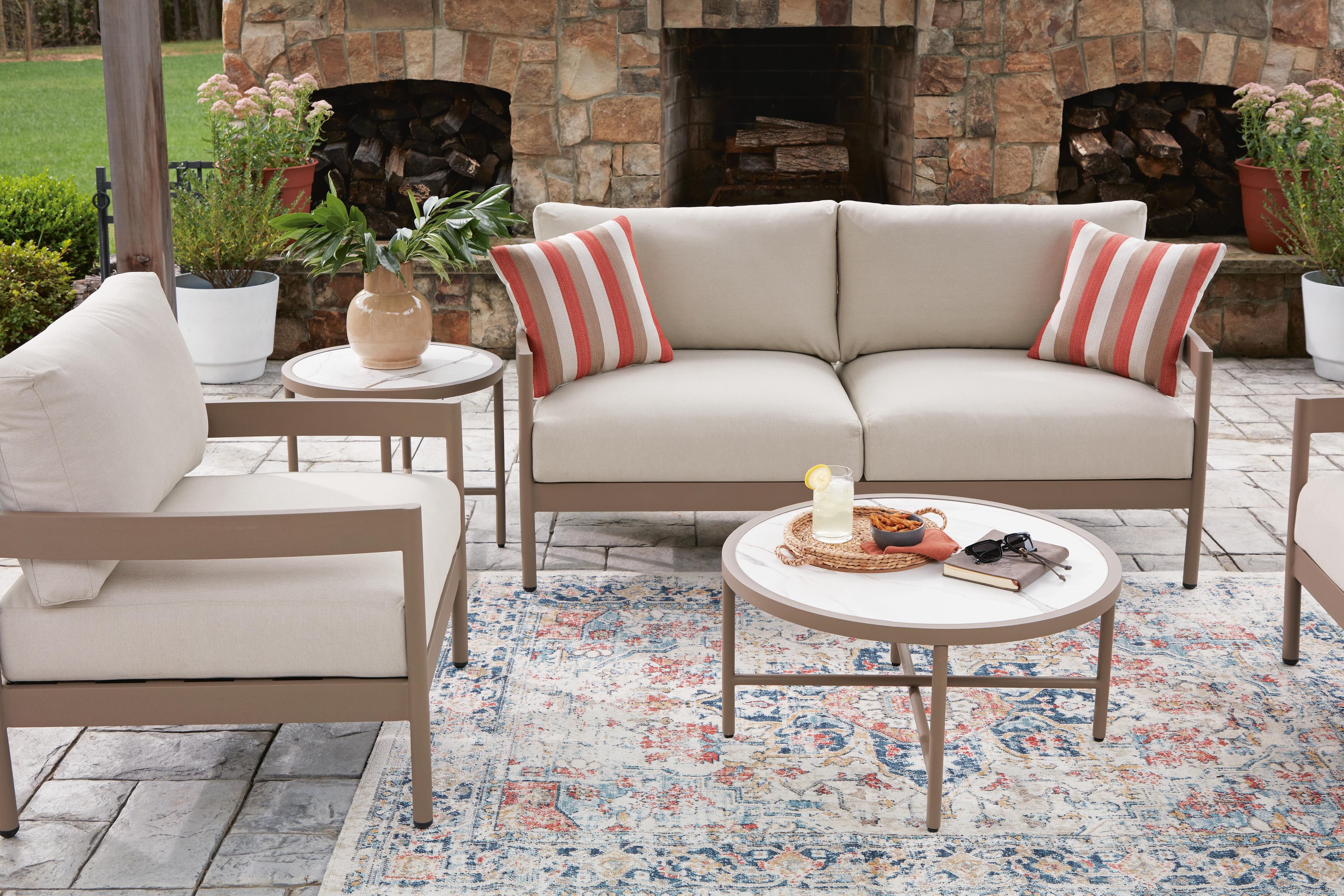 Big Creek Cove Outdoor Love/Chairs/Tables Set (Set of 5) — Beige — view 6