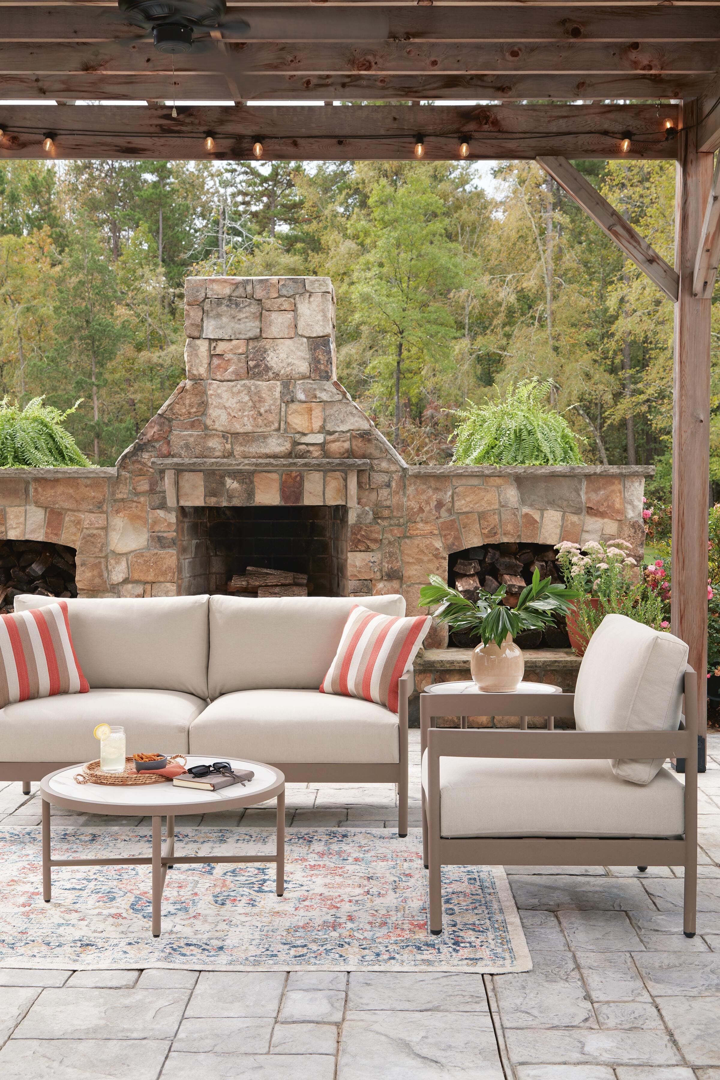 Big Creek Cove Outdoor Love/Chairs/Tables Set (Set of 5) — Beige — view 7