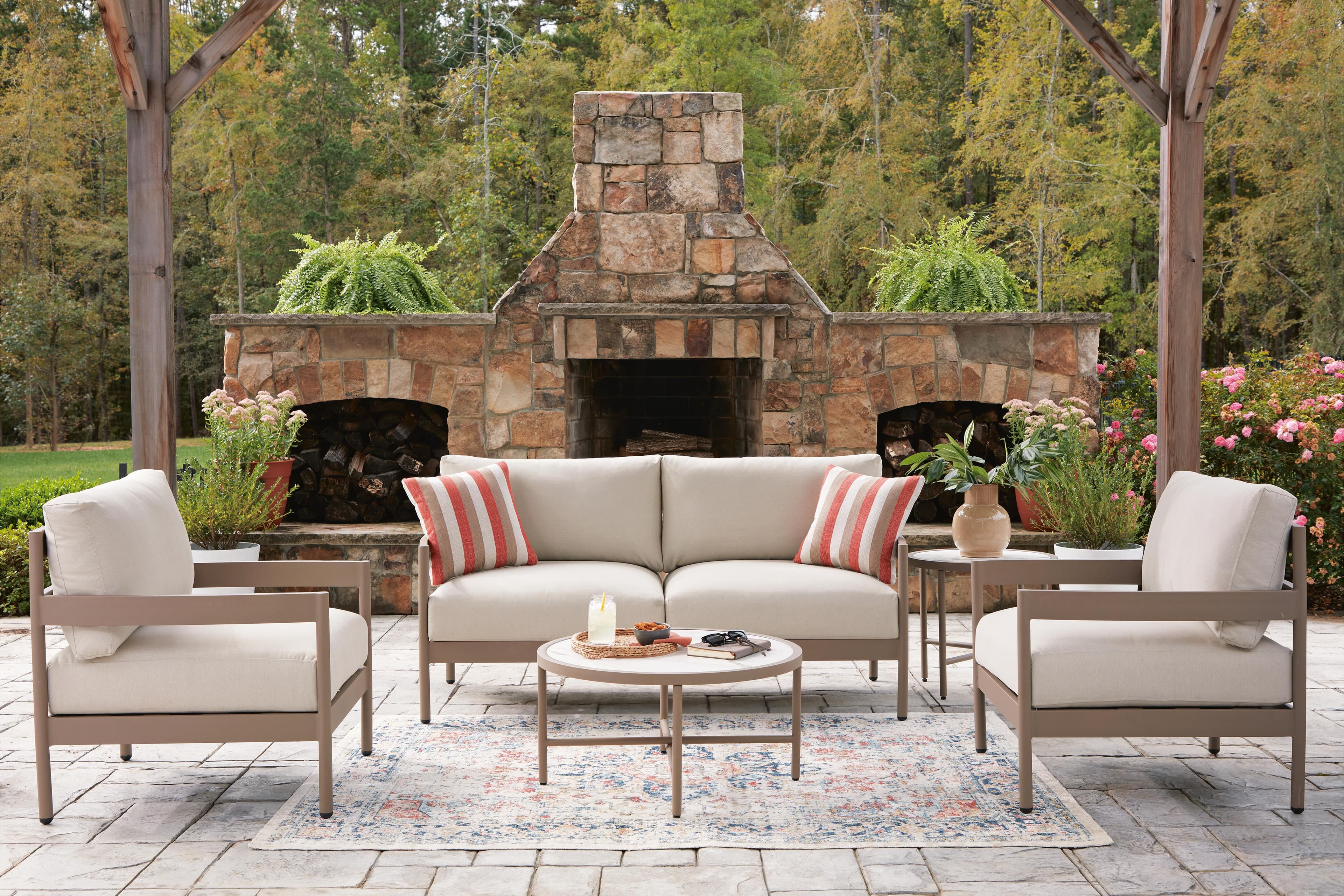 Big Creek Cove Outdoor Love/Chairs/Tables Set (Set of 5) — Beige — view 2