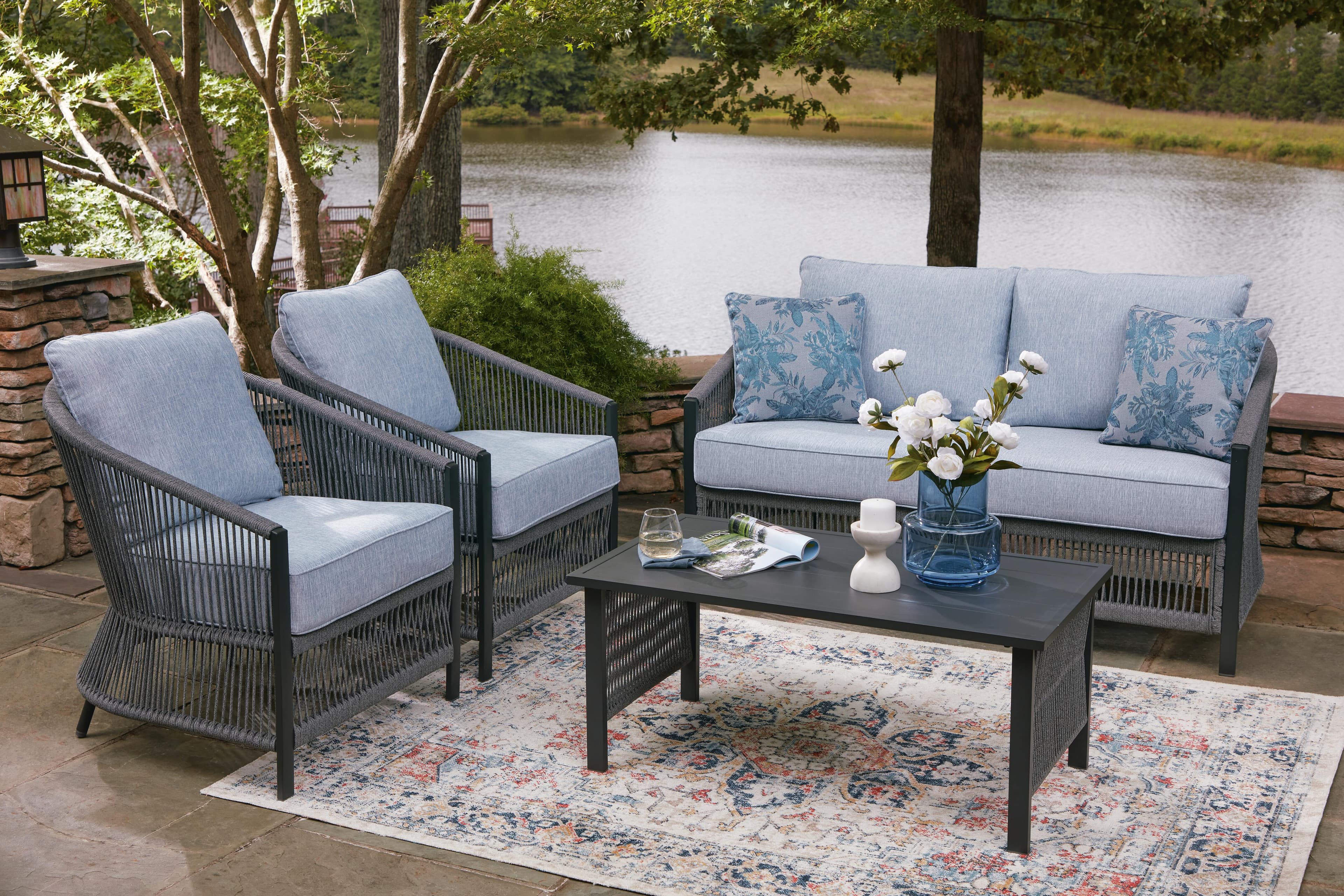 Bodega Island Outdoor Love/Chairs/Table Set (Set of 4) — Gray — view 5