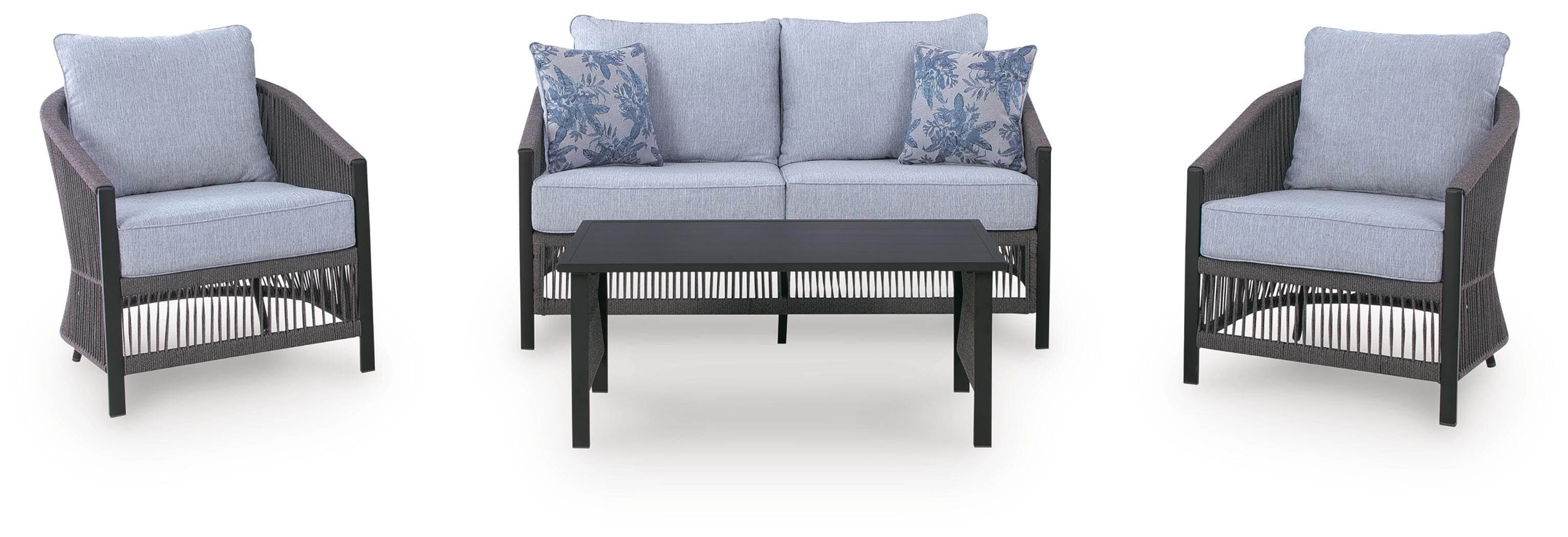 Bodega Island Outdoor Love/Chairs/Table Set (Set of 4) — Gray — view 3