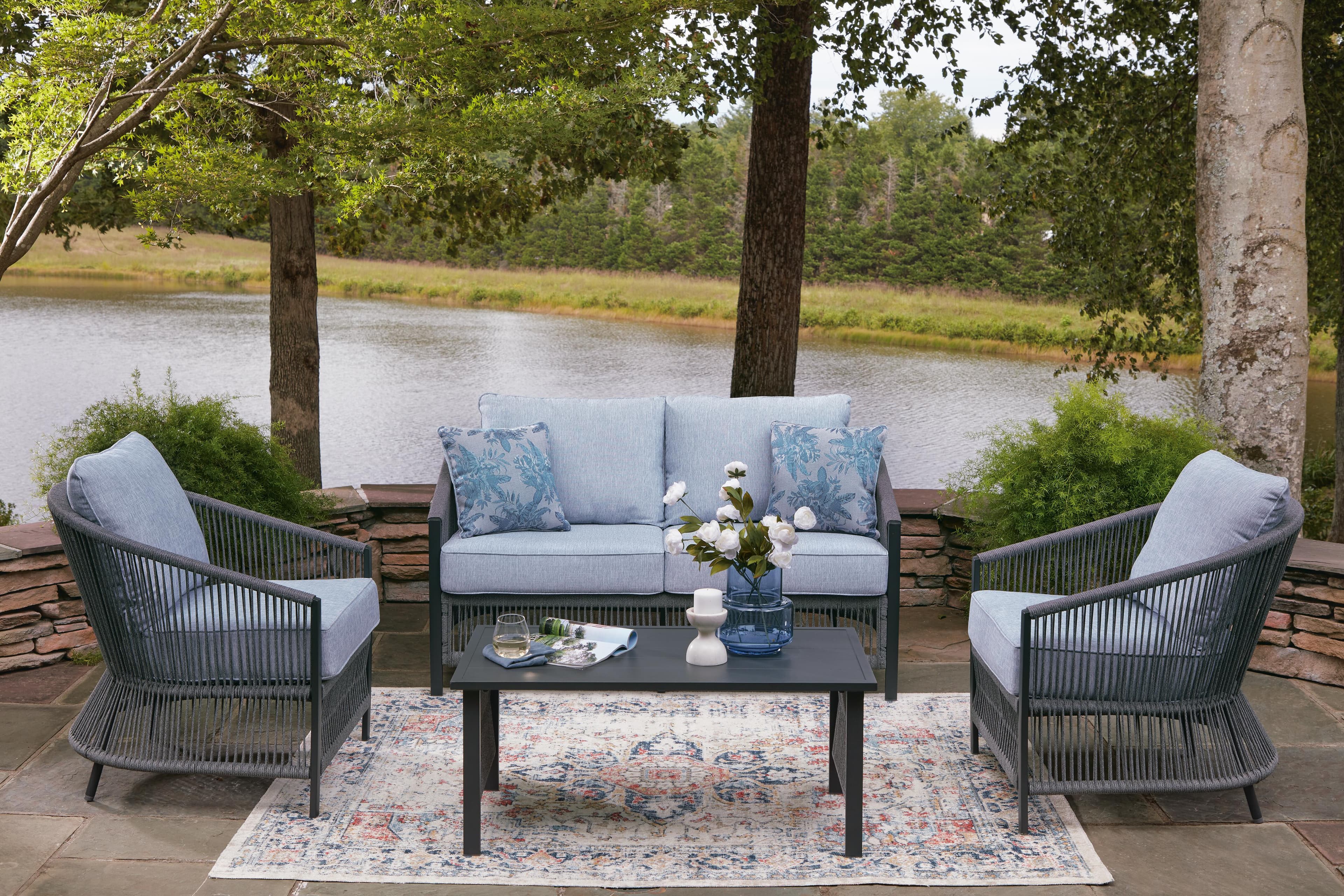 Bodega Island Outdoor Love/Chairs/Table Set (Set of 4) — Gray — view 2