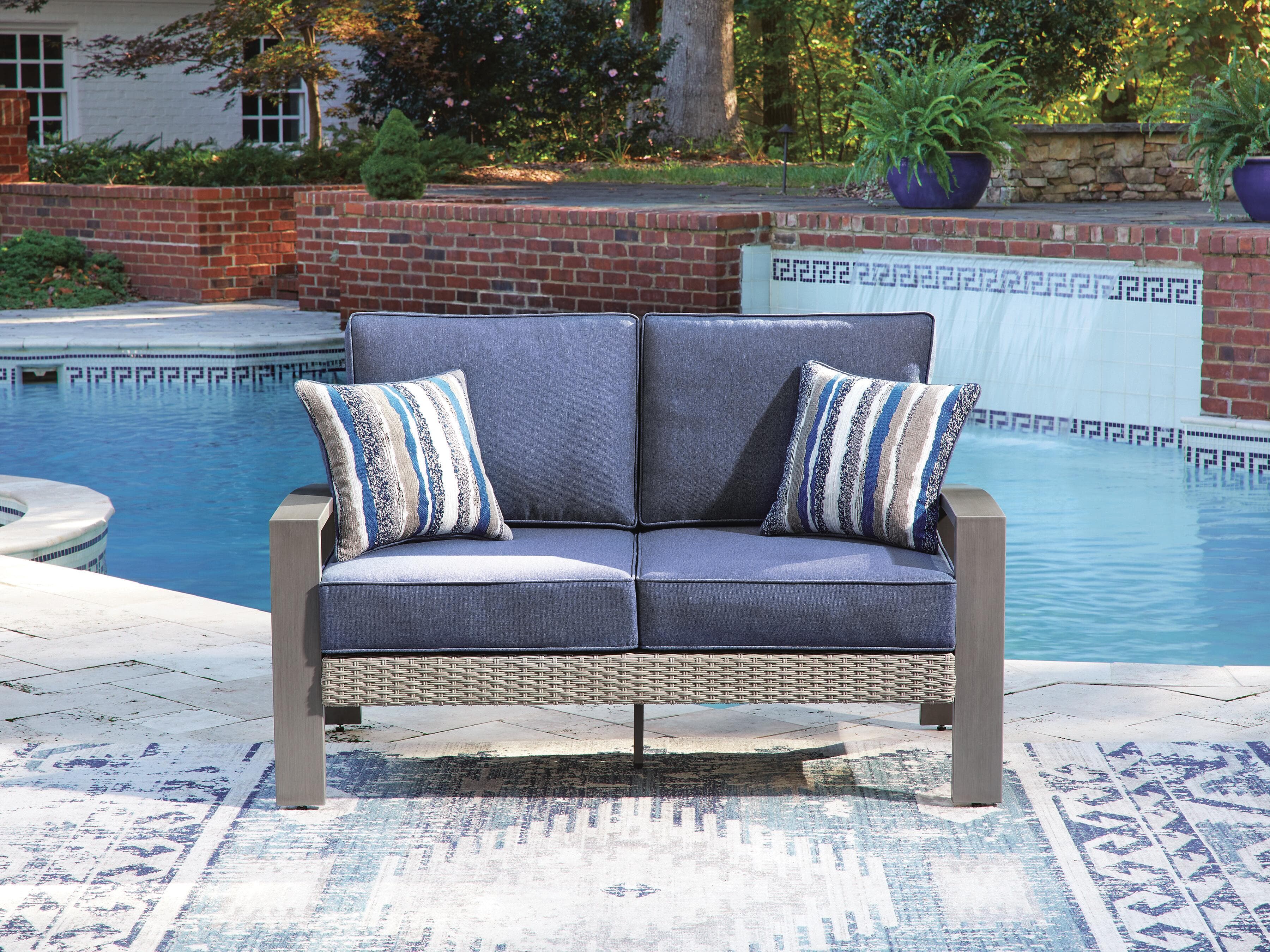 Dillon Beach Outdoor Loveseat with Cushion — Blue/Gray — view 2