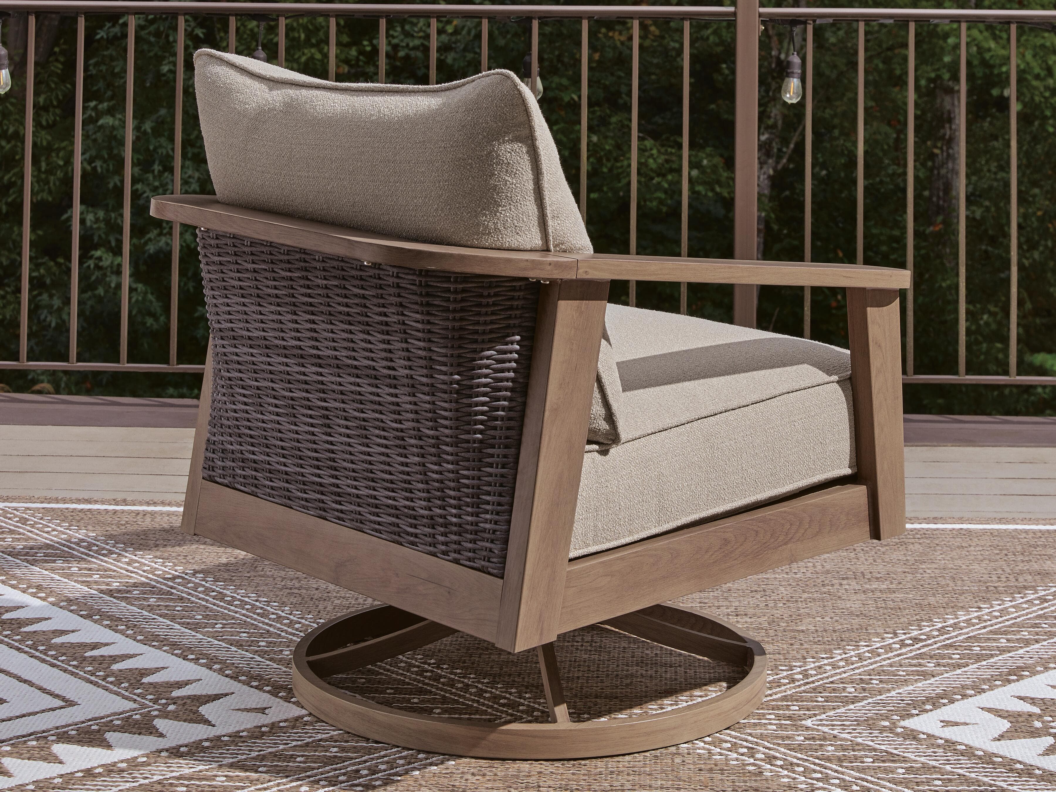 Francis Beach Outdoor Swivel Lounge with Cushion — Natural/Gray — view 5