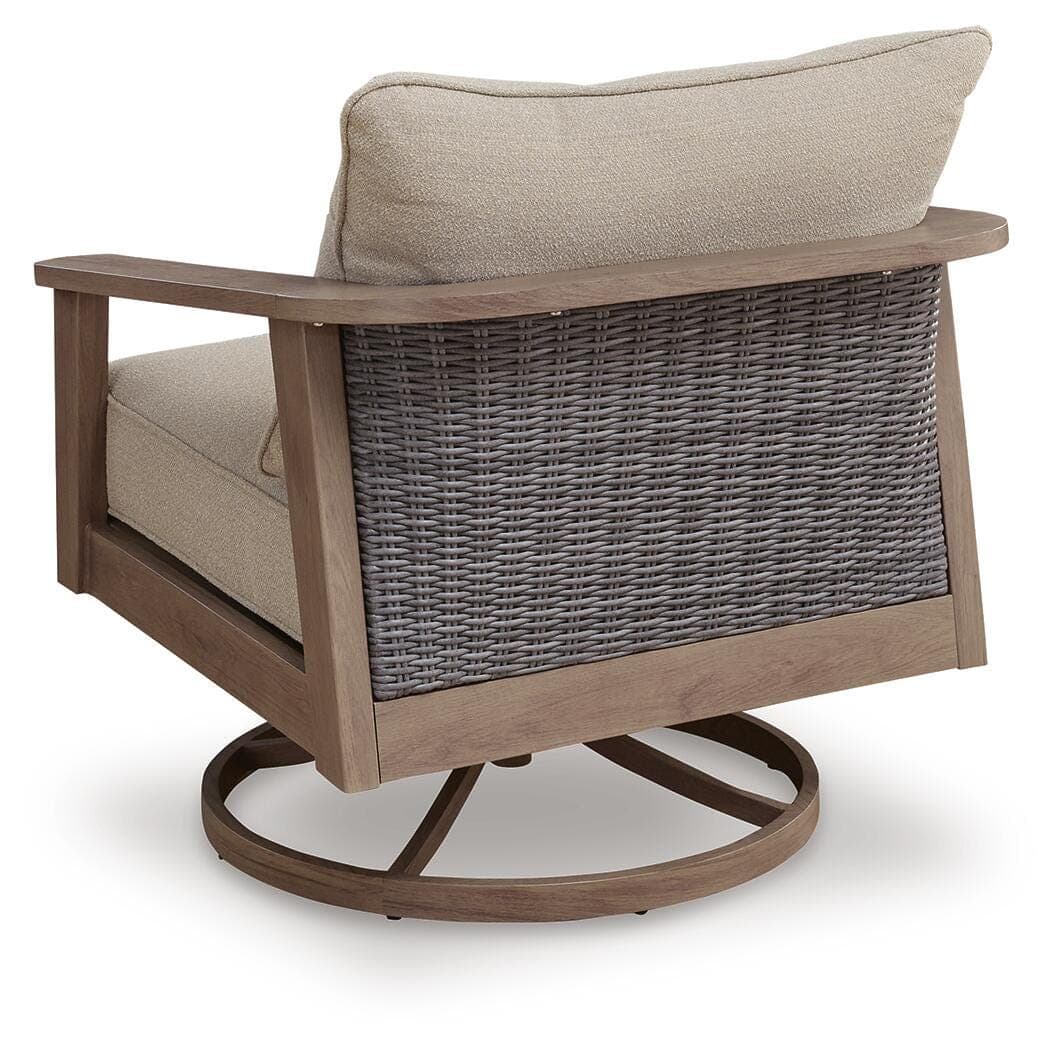 Francis Beach Outdoor Swivel Lounge with Cushion — Natural/Gray — view 4