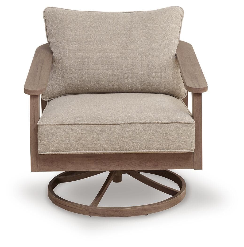 Francis Beach Outdoor Swivel Lounge with Cushion — Natural/Gray — view 3